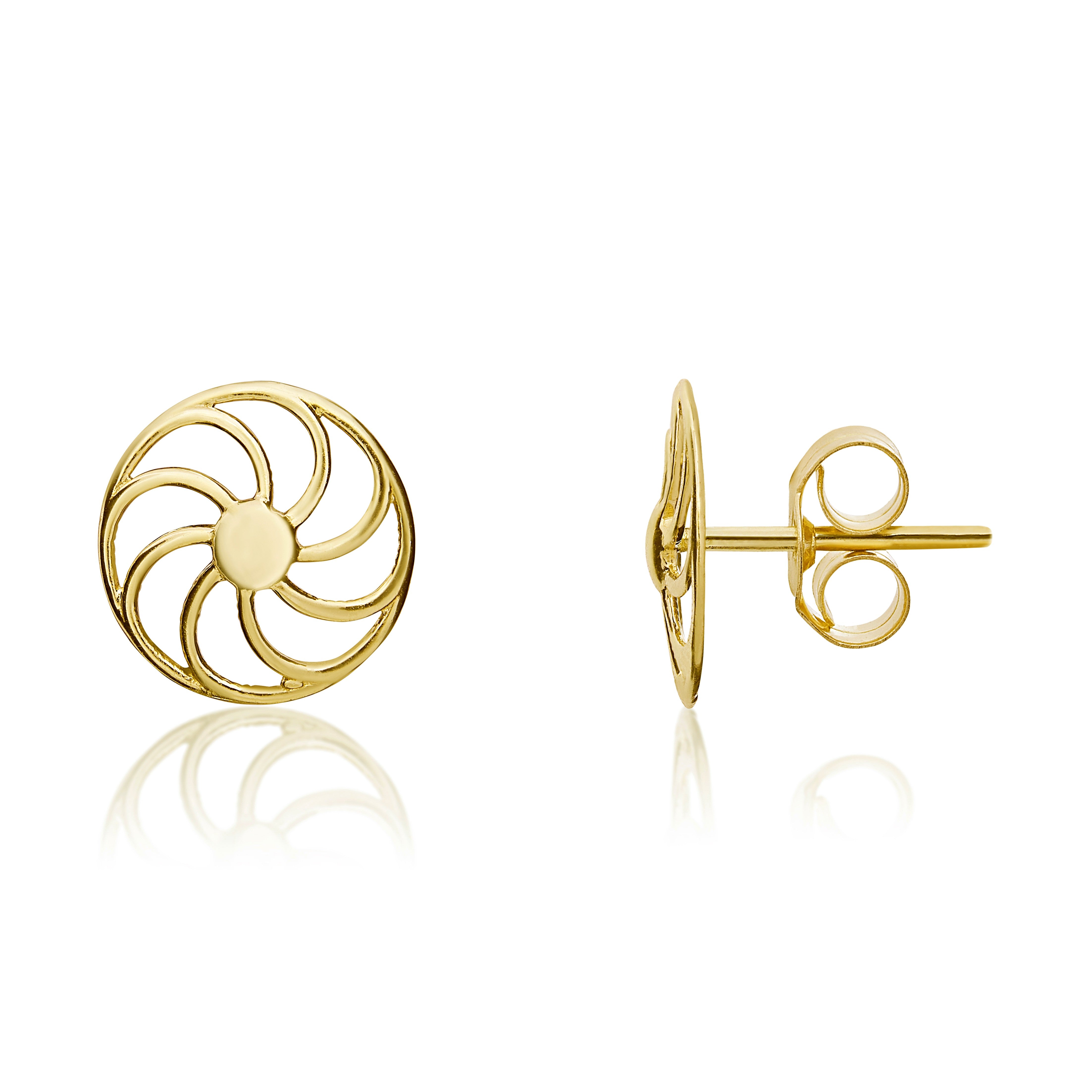 9CT YELLOW GOLD SWIRL/CARTWHEEL STUD EARRINGS