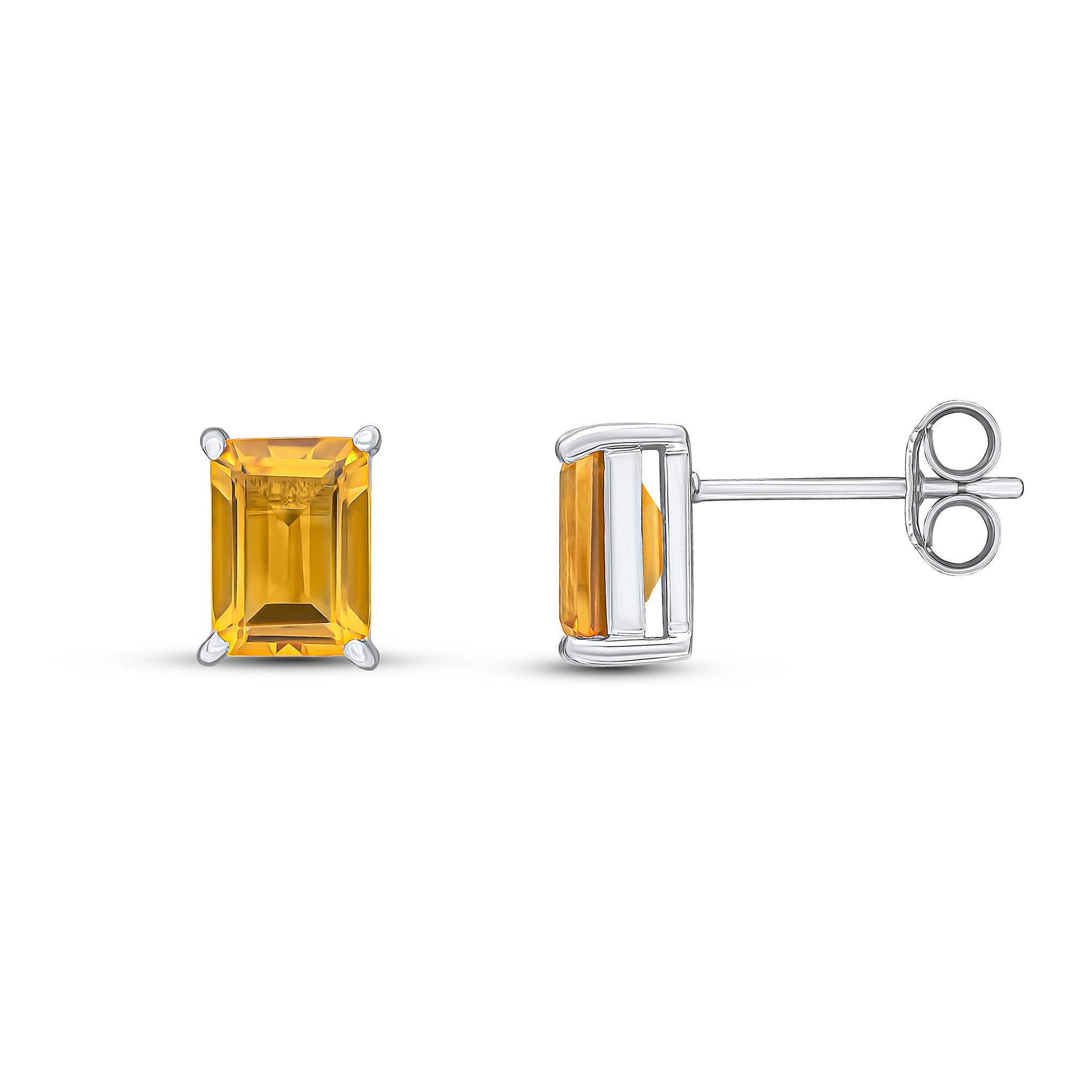 9CT WG 7X5 OCTAGON CITRINE CLAW SET EARRINGS