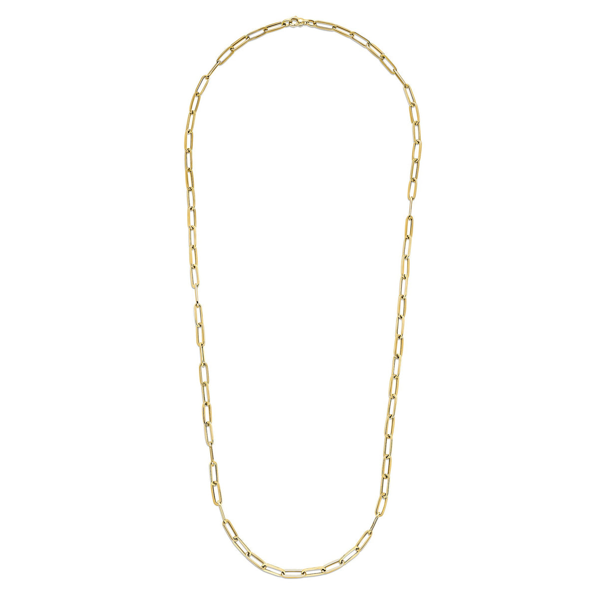 9CT YELLOW GOLD OVAL PAPERCHAIN LINK NECKLACE. 32 INCHES