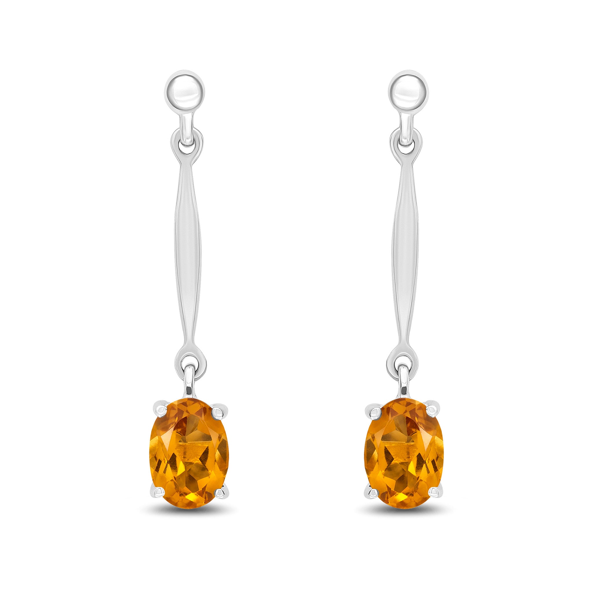 9CT WG 7X5MM OVAL CITRINE AND BAR DROP EARRINGS WITH BEAD TOP