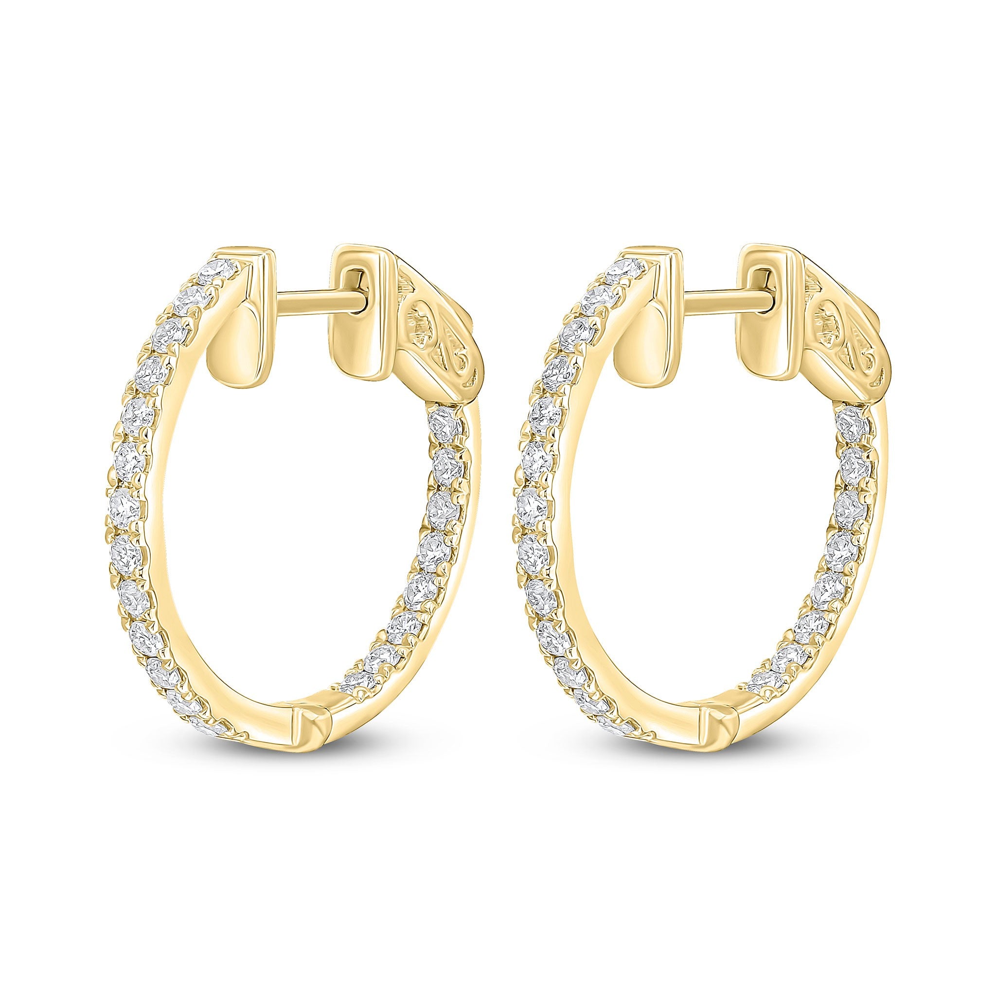 18CT YG ROUND DIAMOND CLAW SET FULL HOOP EARRINGS. 0.50CT