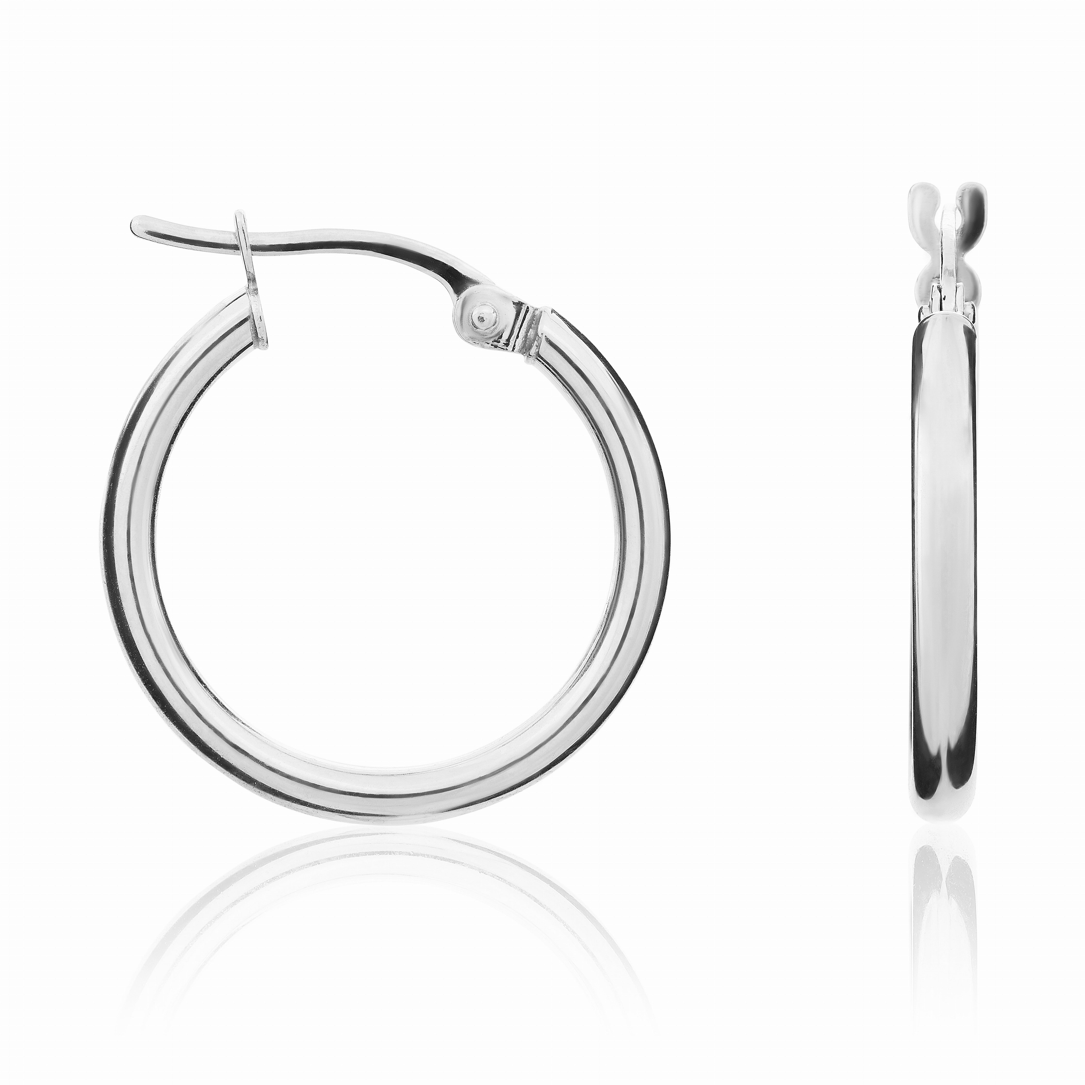 9CT WHITE GOLD 2MM POLISHED TUBE HOOP EARRINGS. 19MM OUTER DIAMETER
