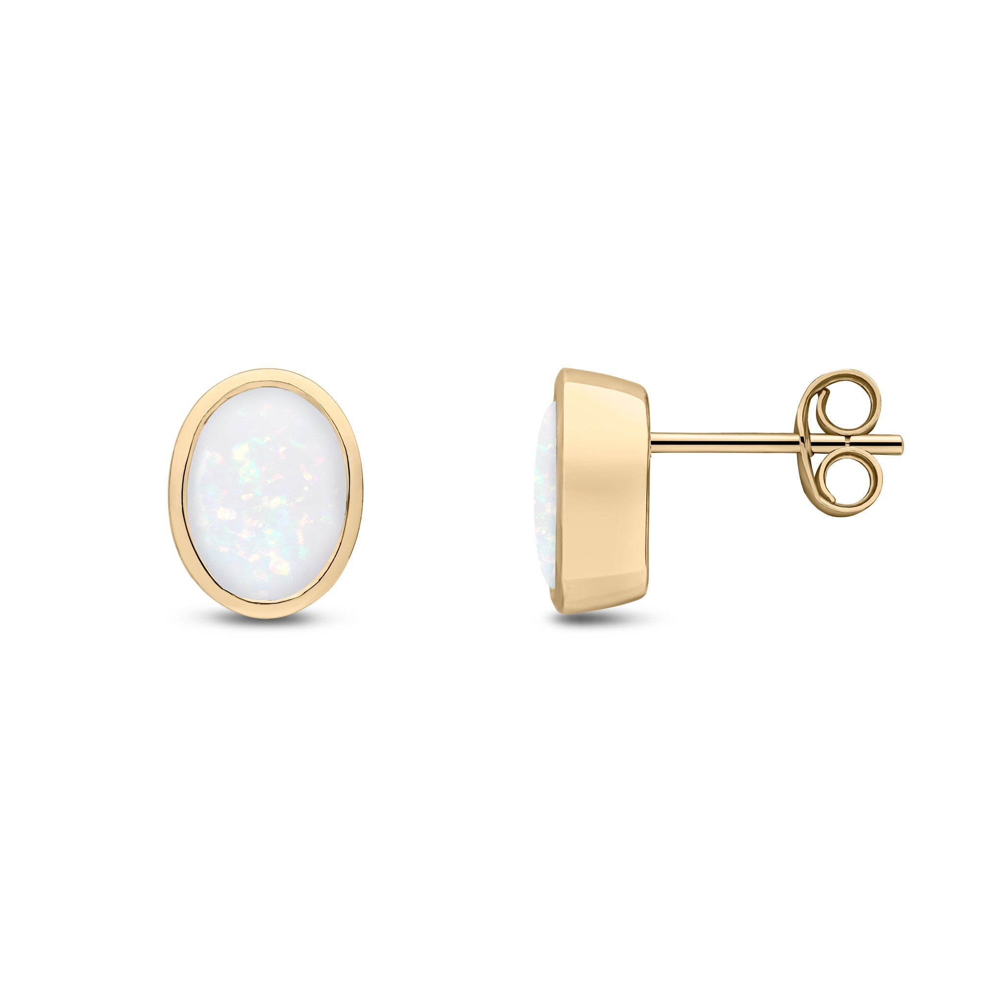 9CT YG 8X6 OVAL OPAL RUBOVER EARRINGS