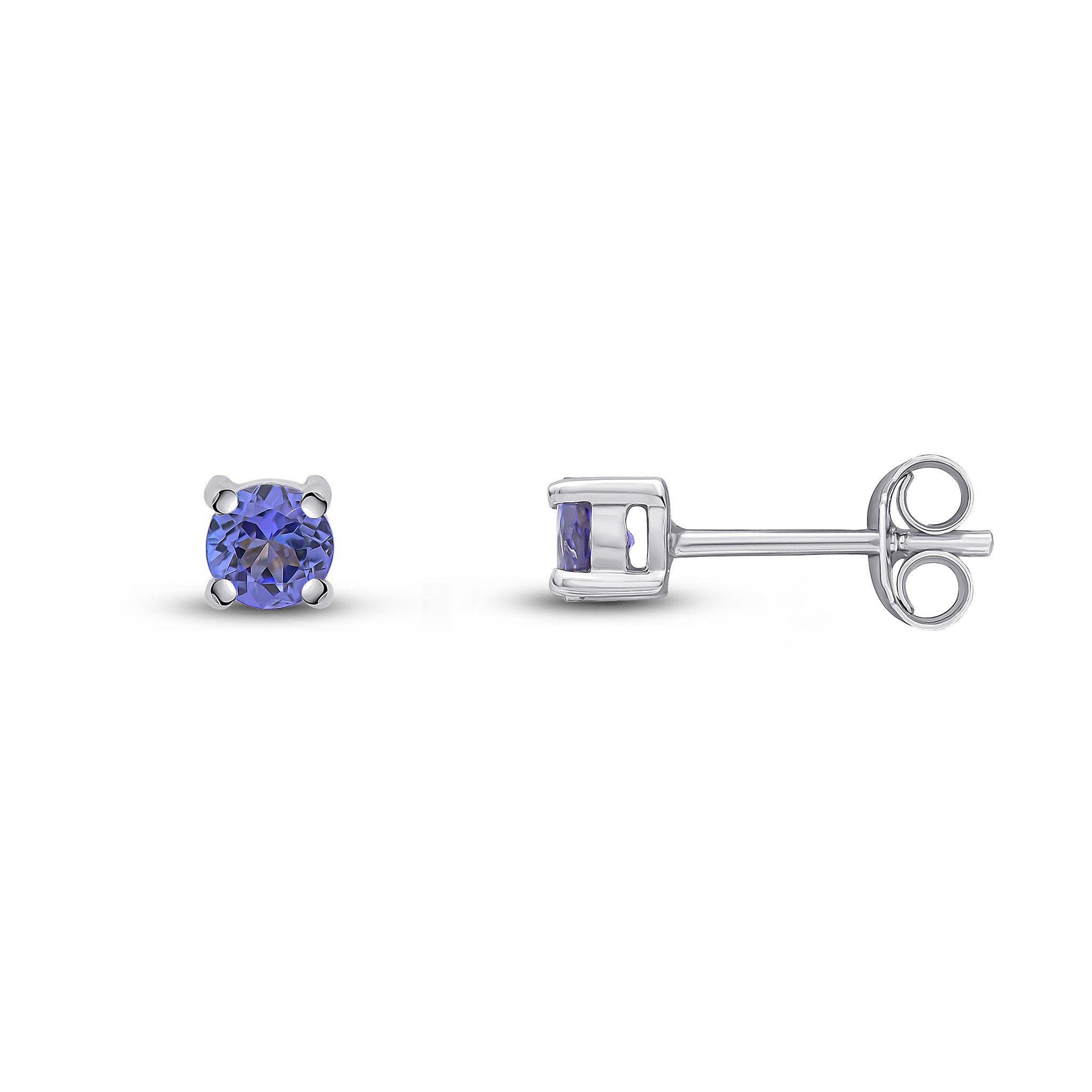9CT WG 4MM ROUND TANZANITE 4 CLAW EARRINGS
