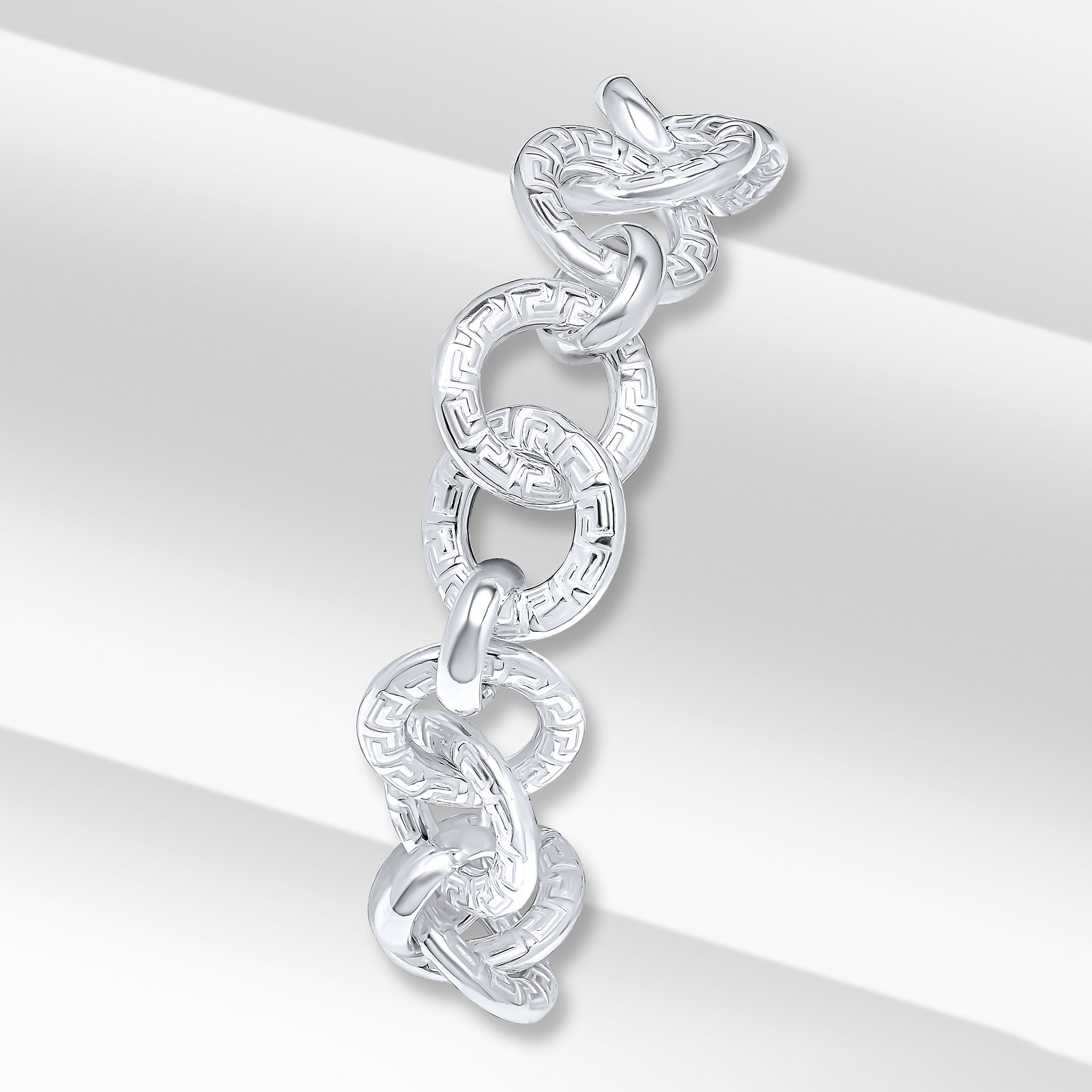 Silver 18mm Round Greek Key 8.5" Bolt Ring