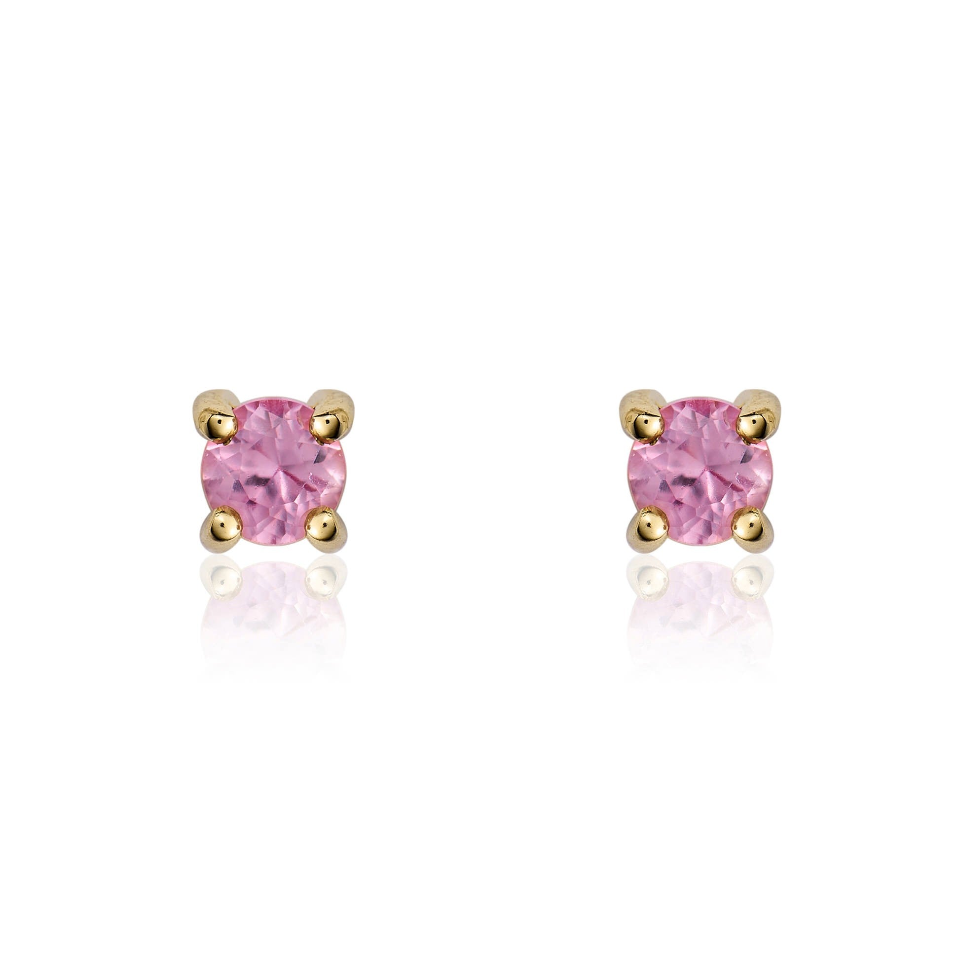 9CT YG ROUND 3MM PINK SAPPHIRE CLAW STUD EARRINGS