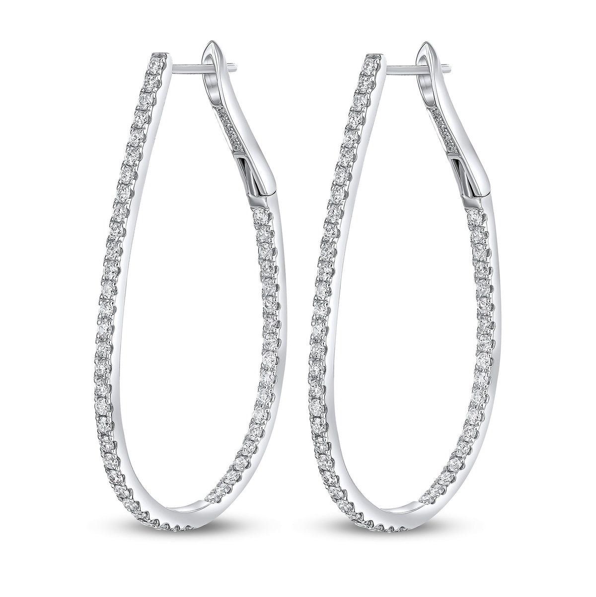 18CT WG ROUND DIAMOND CLAW SET HORSESHOE HOOP EARRINGS. 1.50CT