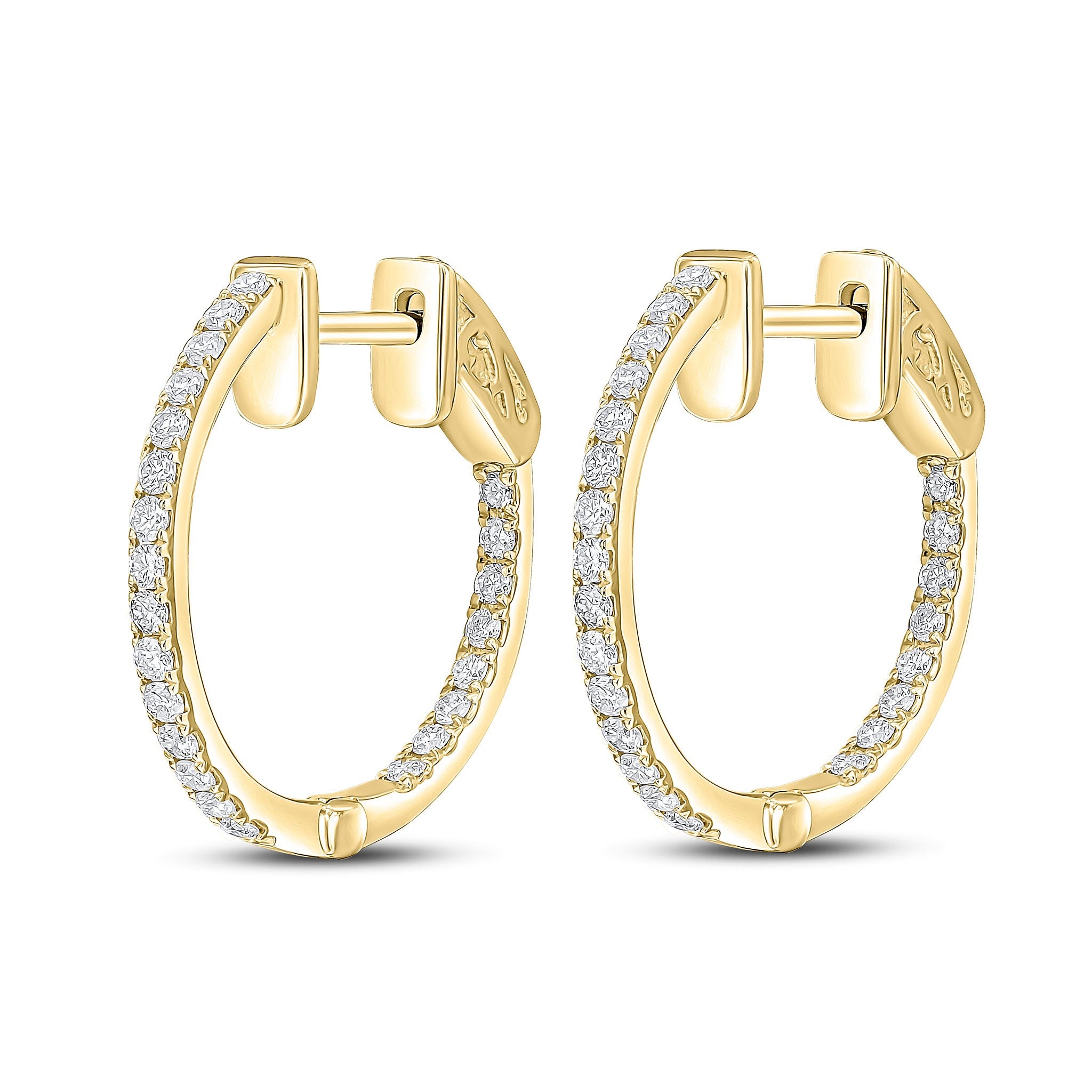 18CT YG ROUND DIAMOND CLAW SET FULL HOOP EARRINGS. 0.35CT