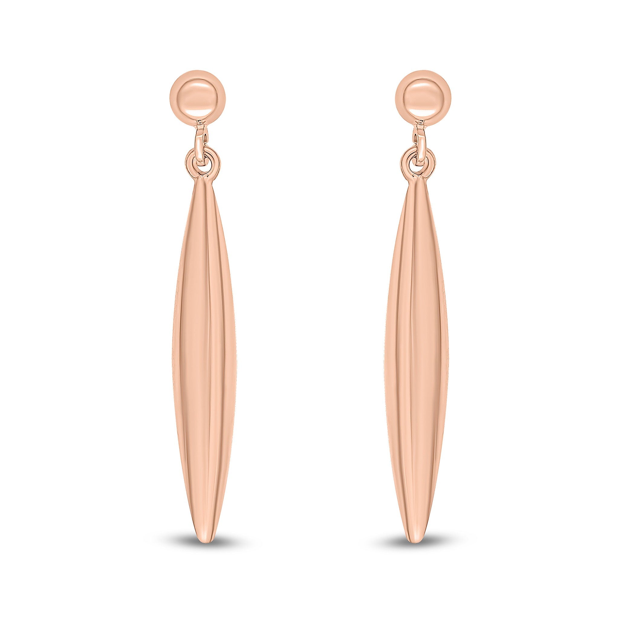 9CT ROSE GOLD POLISHED 3D MARQUISE DROP EARRINGS WITH HALF BEAD STUD TOP
