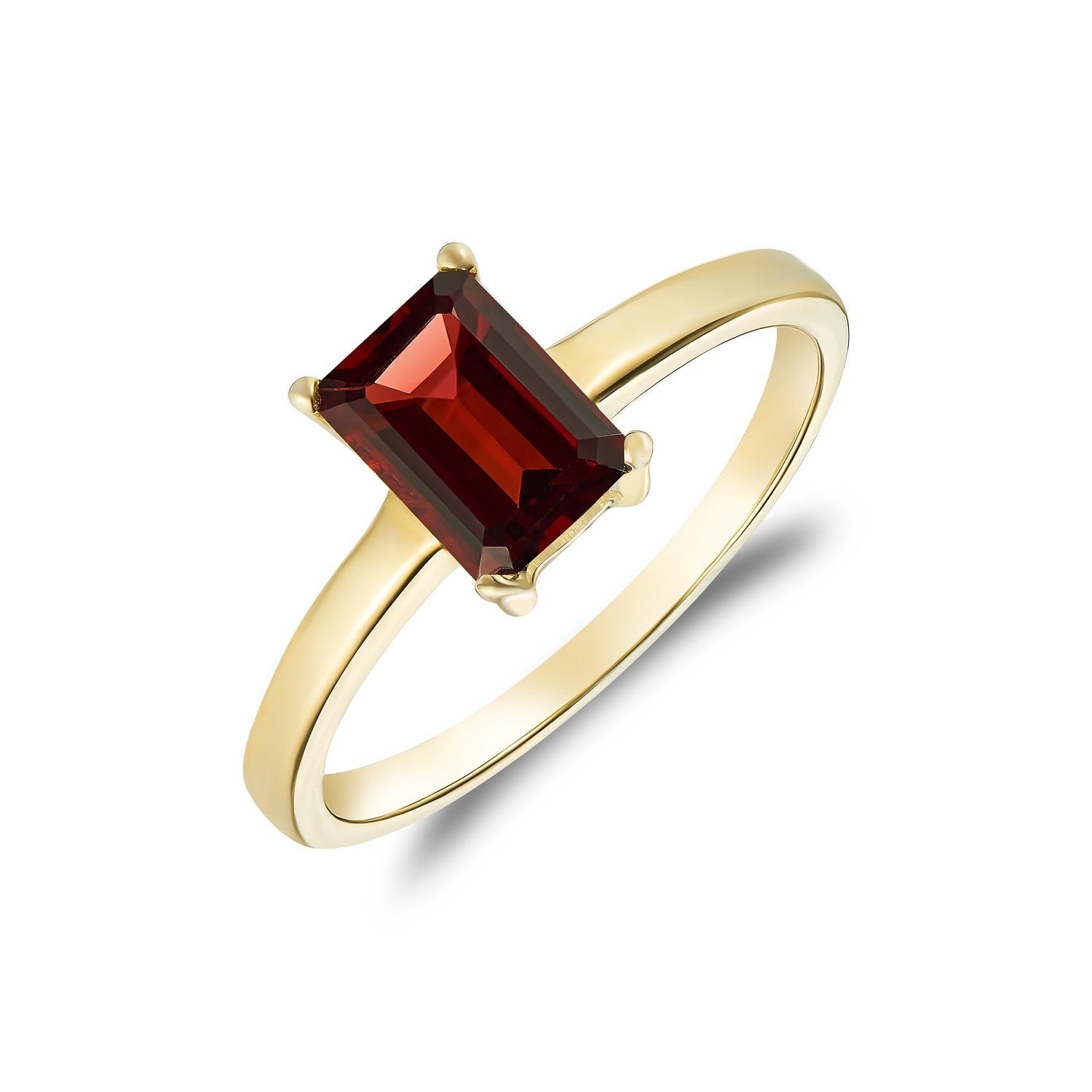 9CT YG 7X5MM OCTAGON GARNET CLAW SET SINGLE STONE RING