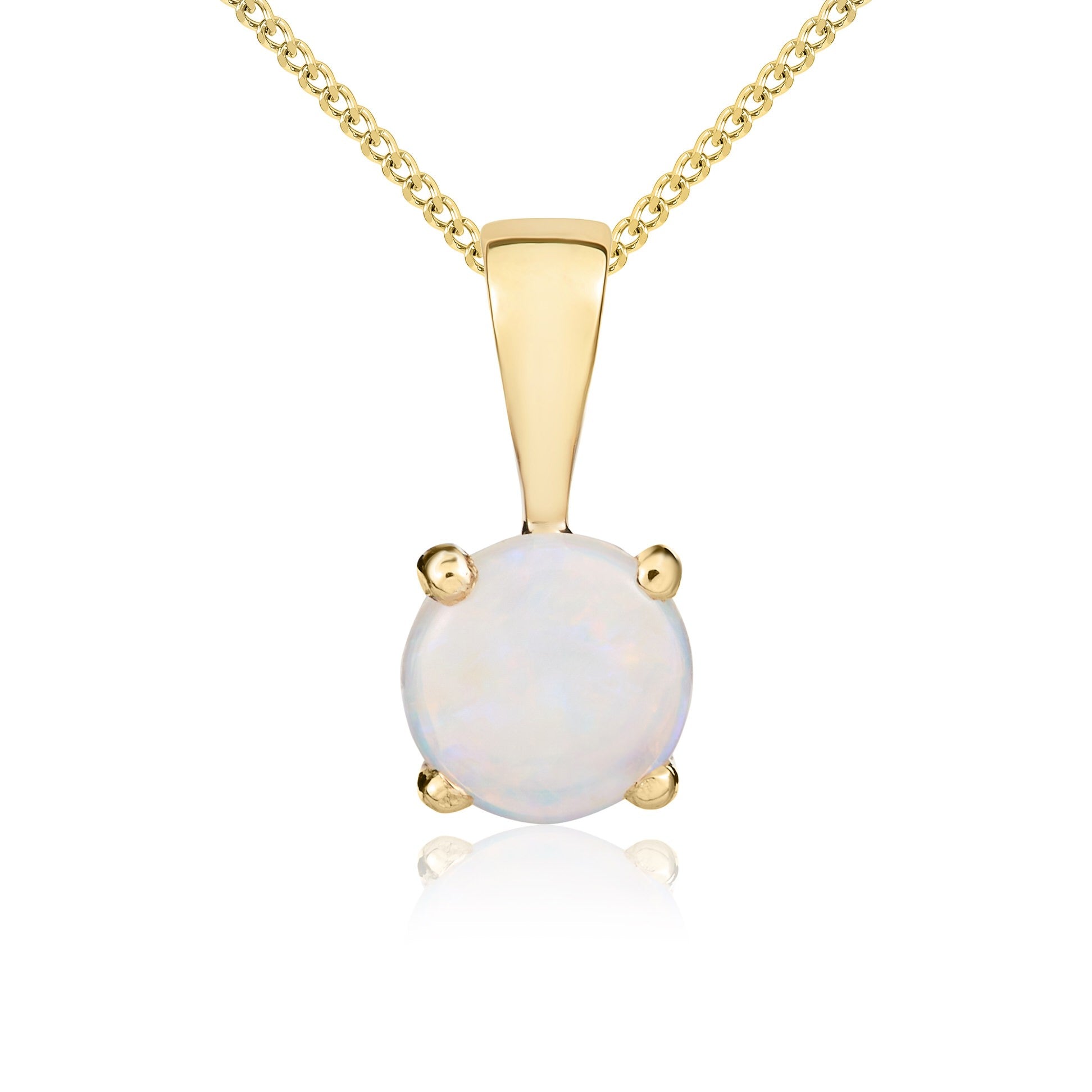 9CT YG 5MM ROUND OPAL 4 CLAW PENDANT