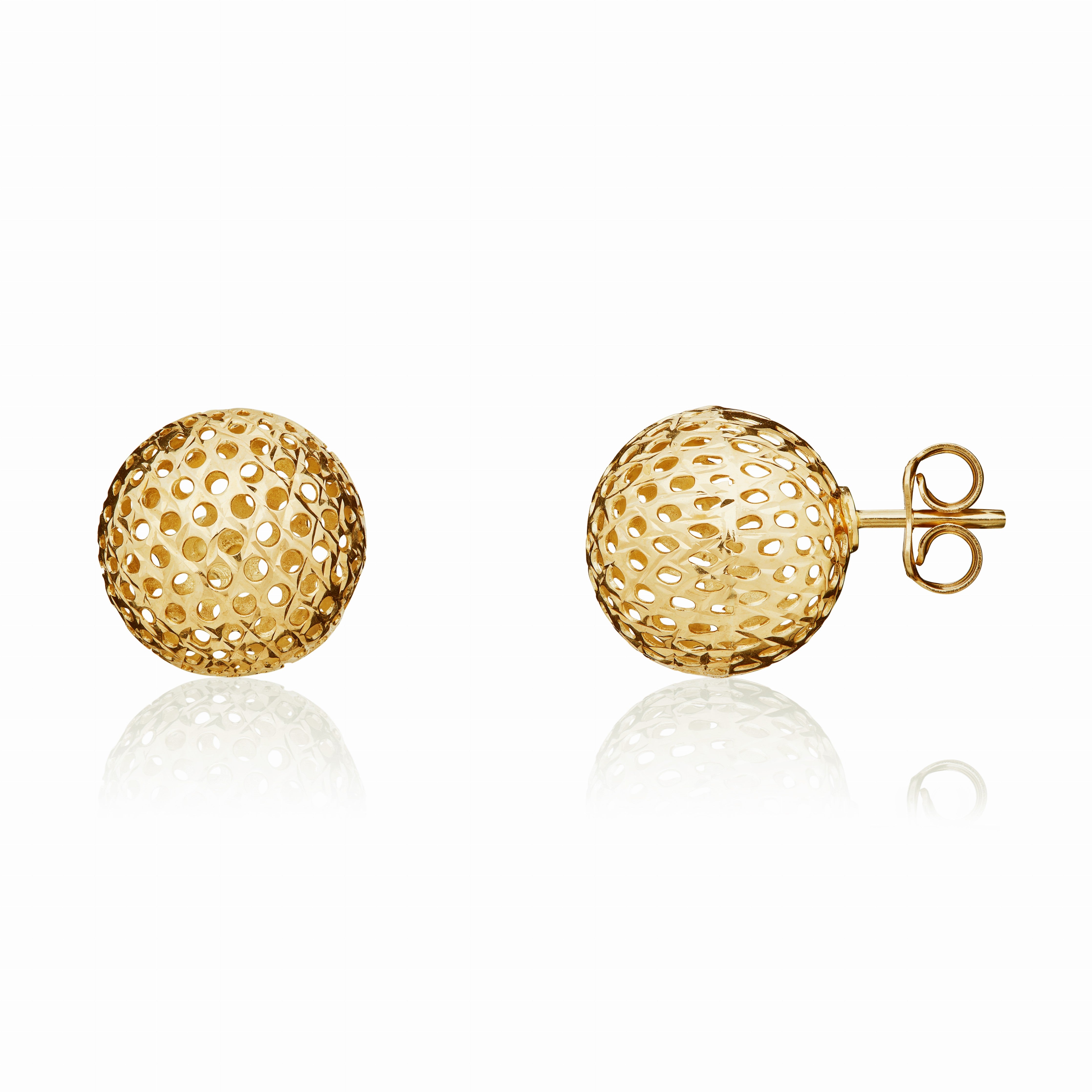 9CT YELLOW GOLD PIERCED OUT 12.5MM BALL STUD EARRINGS