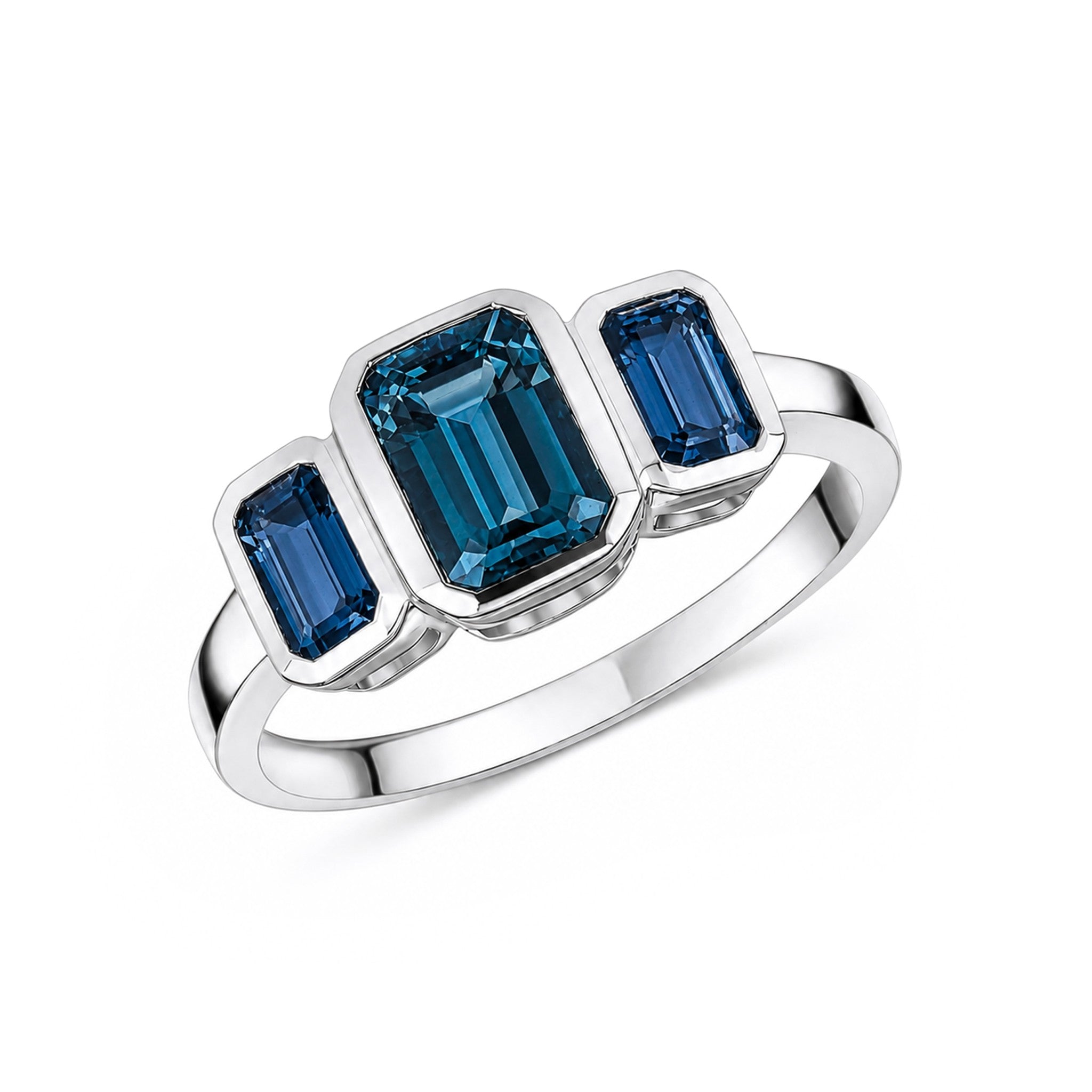 9CT WG OCTAGON LONDON BLUE TOPAZ RUBOVER SET 3ST RING