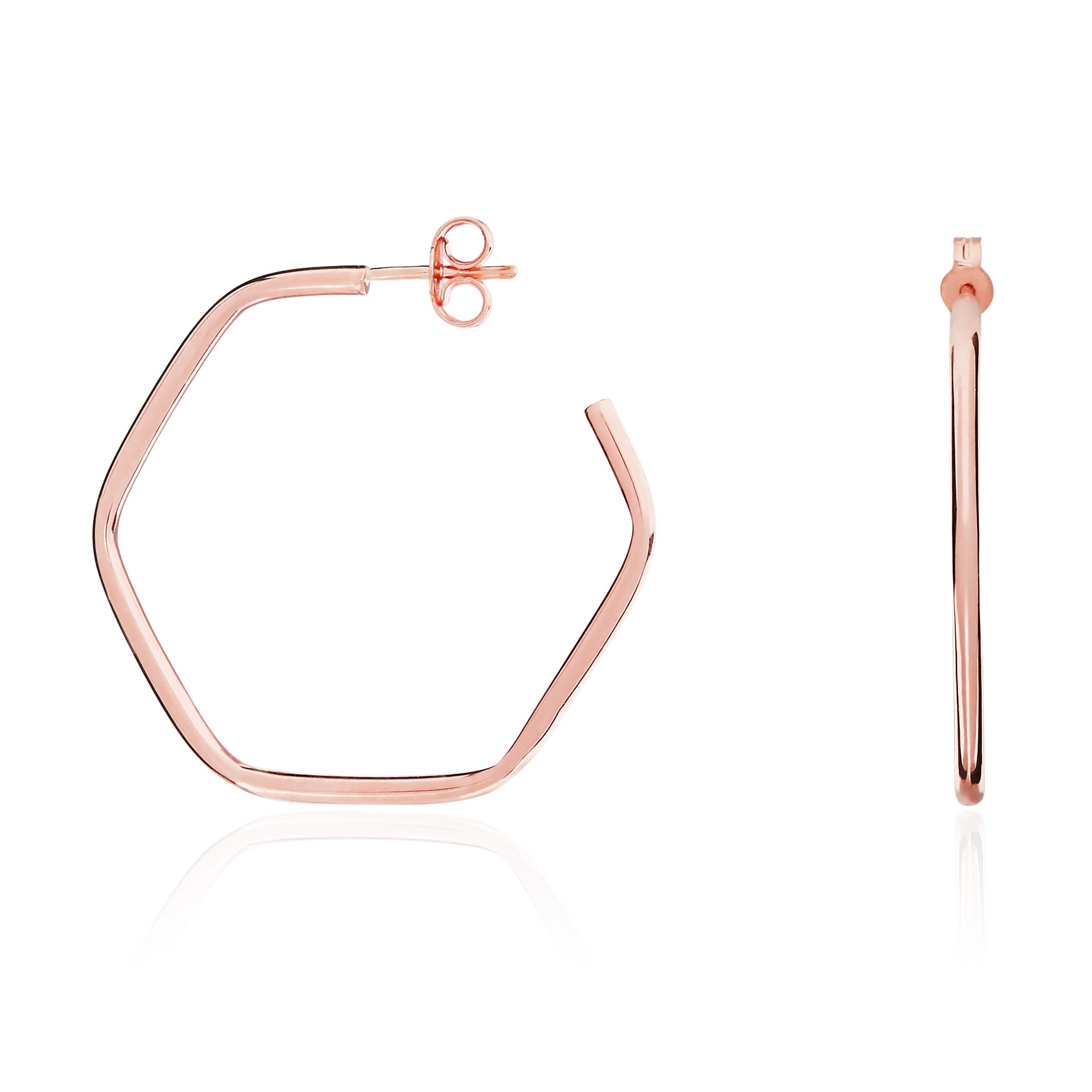 9CT RG HEXAGON SHAPE HOOP EARRINGS WITH PEG AND SCROLL FITTINGS