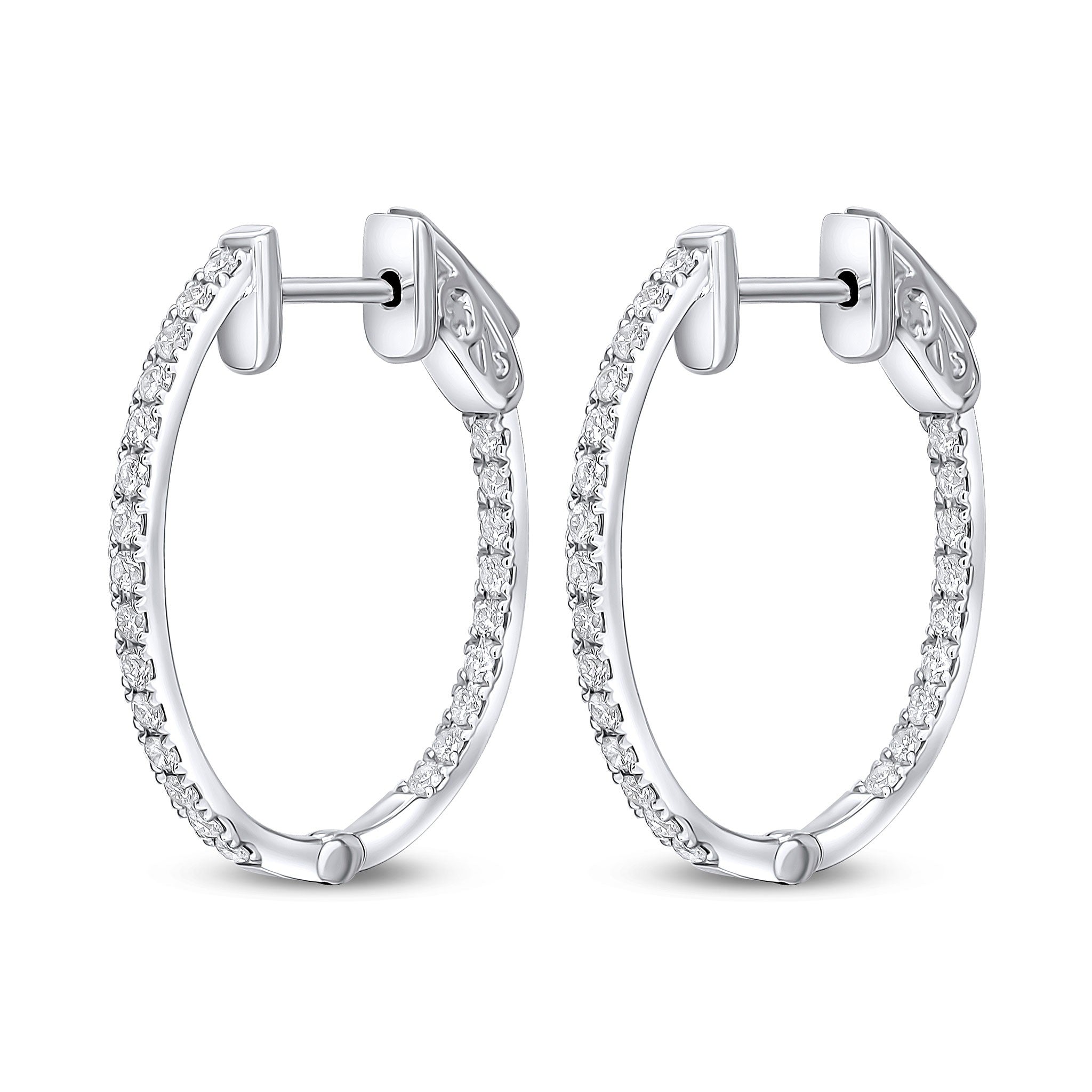 18CT WG ROUND DIAMOND CLAW SET OVAL FULL HOOP EARRINGS. 0.51CT