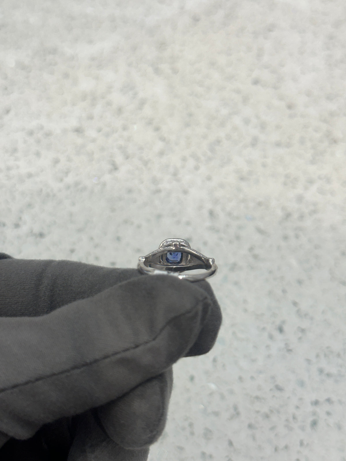 Platinum Blue Cushion Sapphire & Diamond Multi Pave Legend Shank Ring