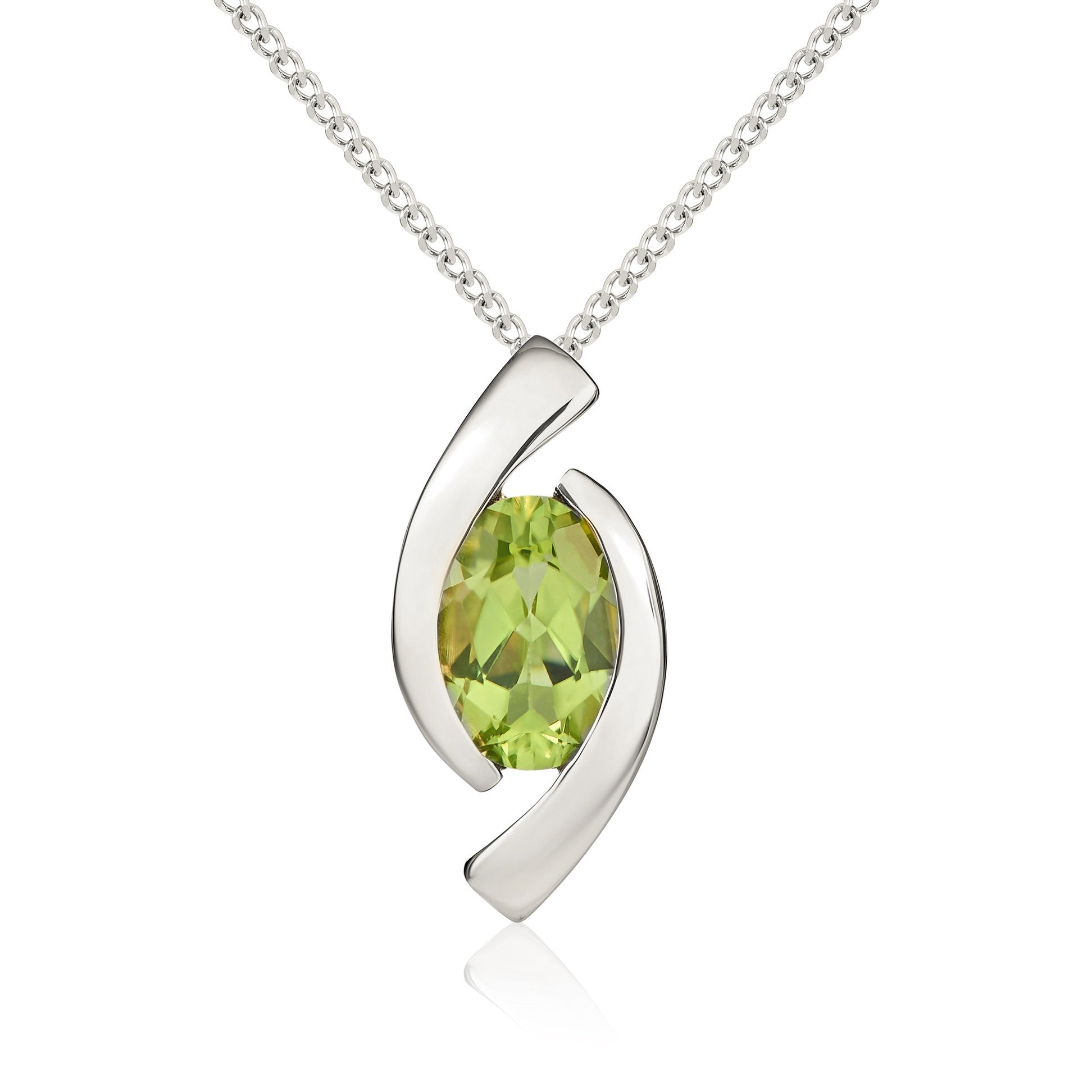 9CT WG 6X4 OVAL PERIDOT 'EYE' PENDANT