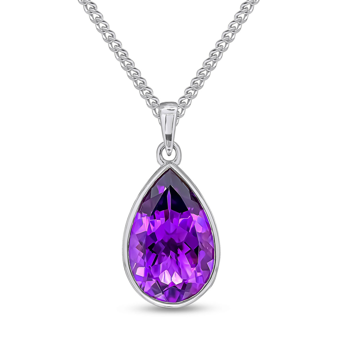 9CT WG 14X9MM PEARSHAPE AMETHYST RUBOVER PENDANT