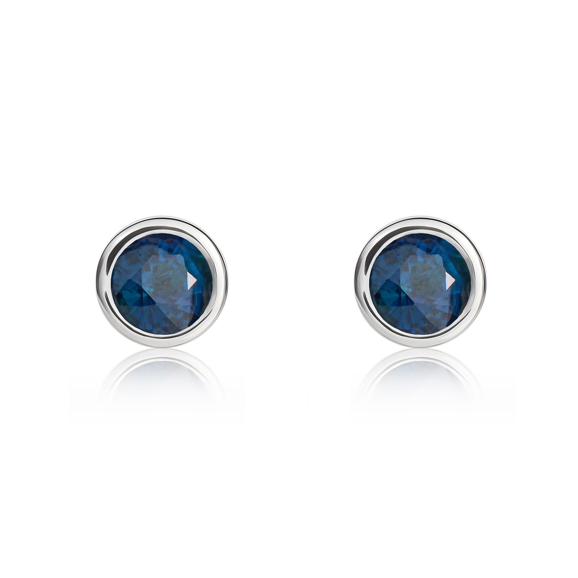 9CT WG 4MM ROUND SAPPHIRE RUBOVER STUD EARRINGS