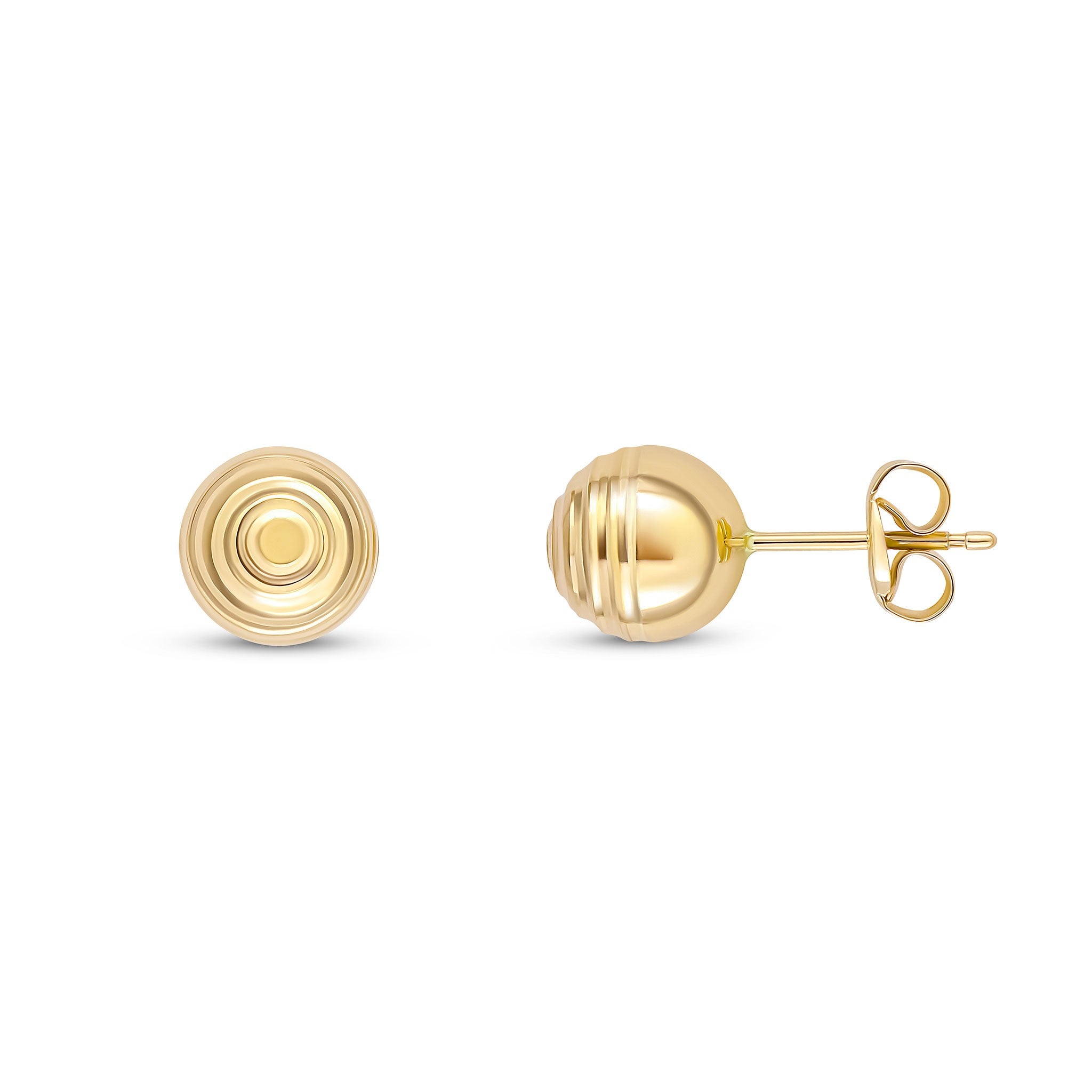9CT YELLOW GOLD STRIPED/POLISHED 7MM BALL STUD EARRINGS
