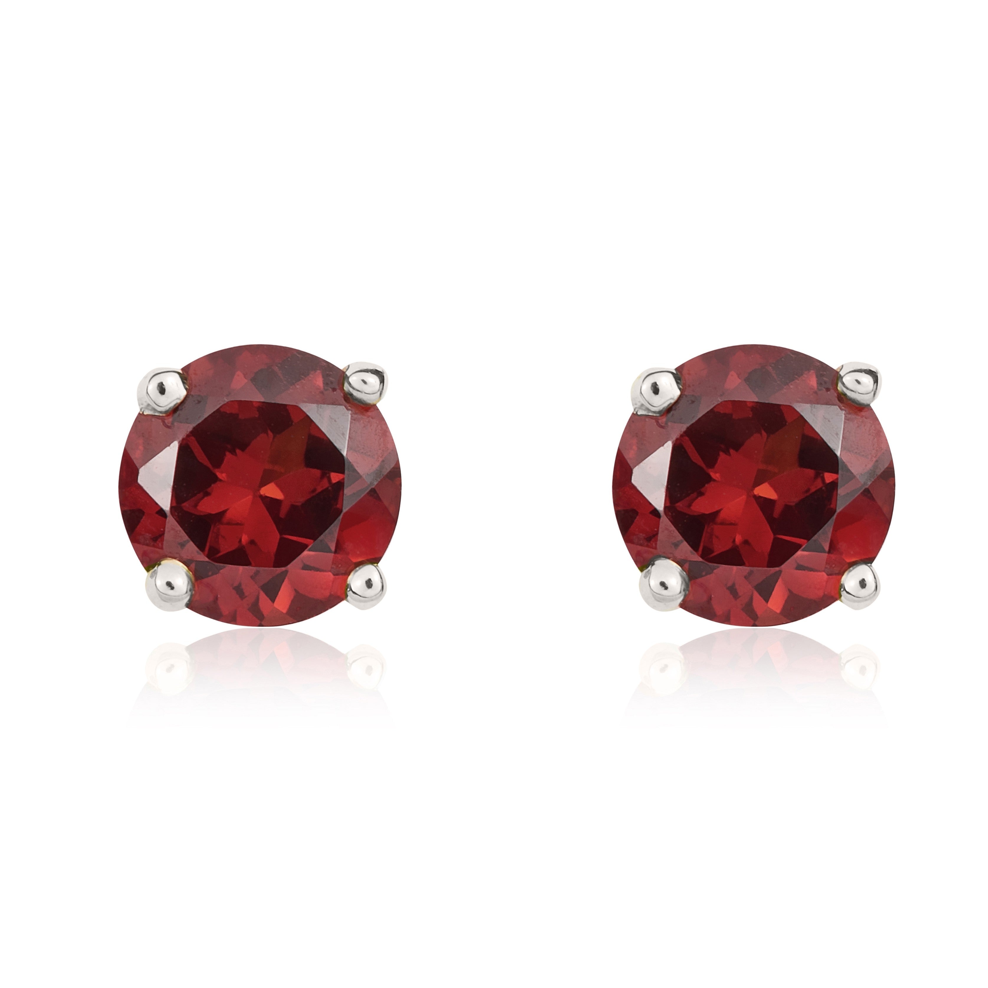 9CT WG 5MM ROUND GARNET CLAW SET STUD EARRINGS