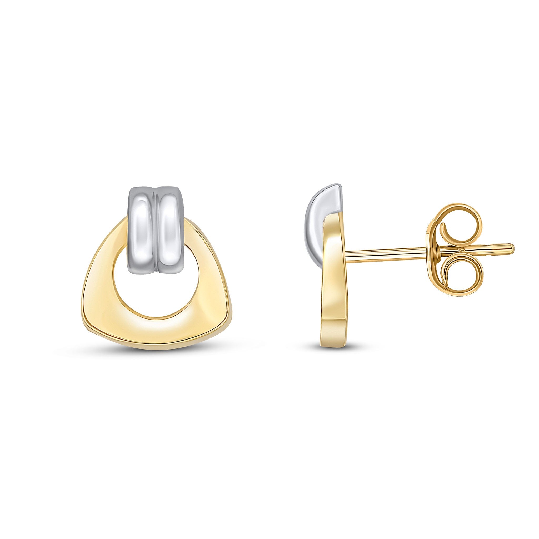 9CT YELLOW AND WHITE GOLD 'DOORKNOCKER' STUD EARRINGS