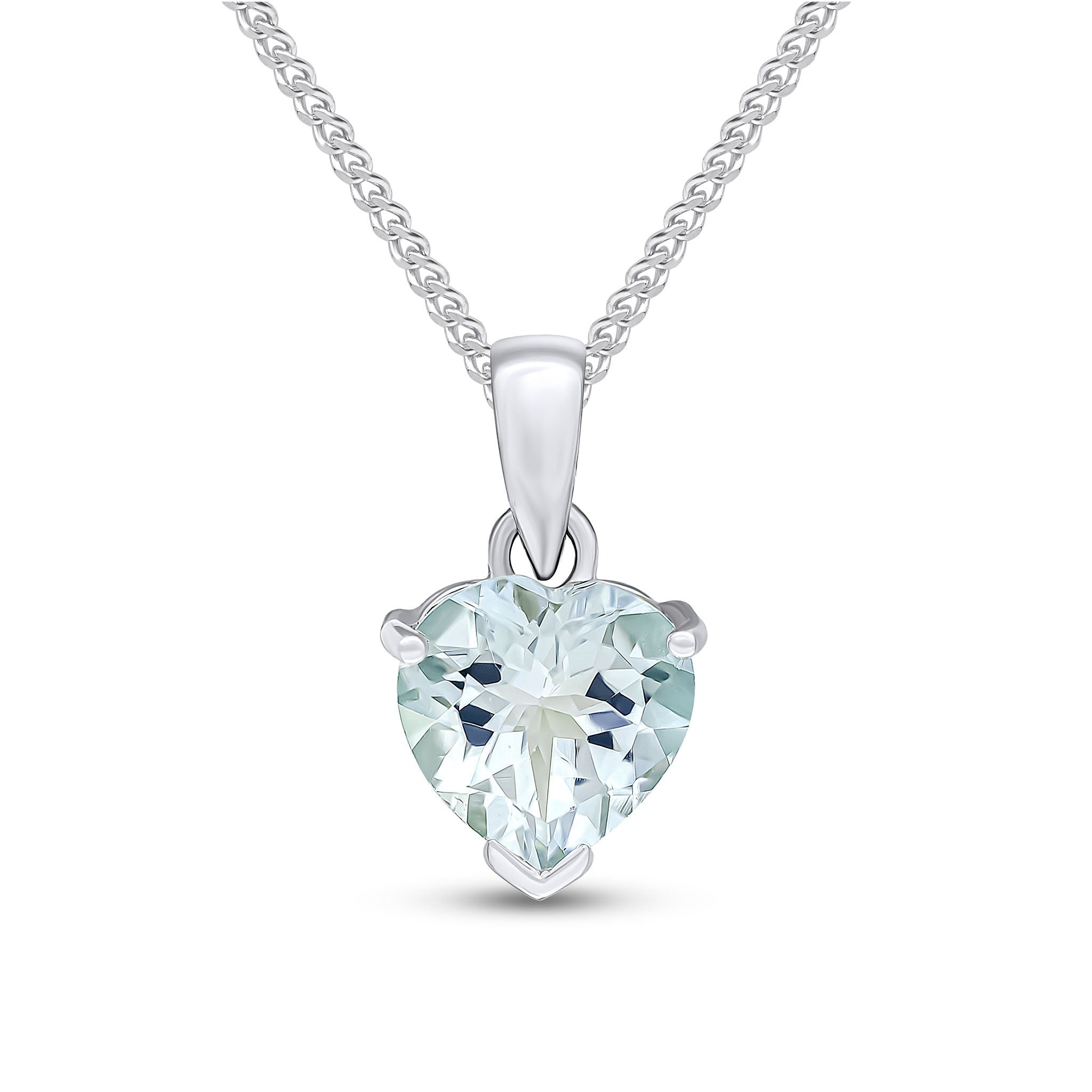 9CT WHITE GOLD 8MM HEART AQUAMARINE PENDANT