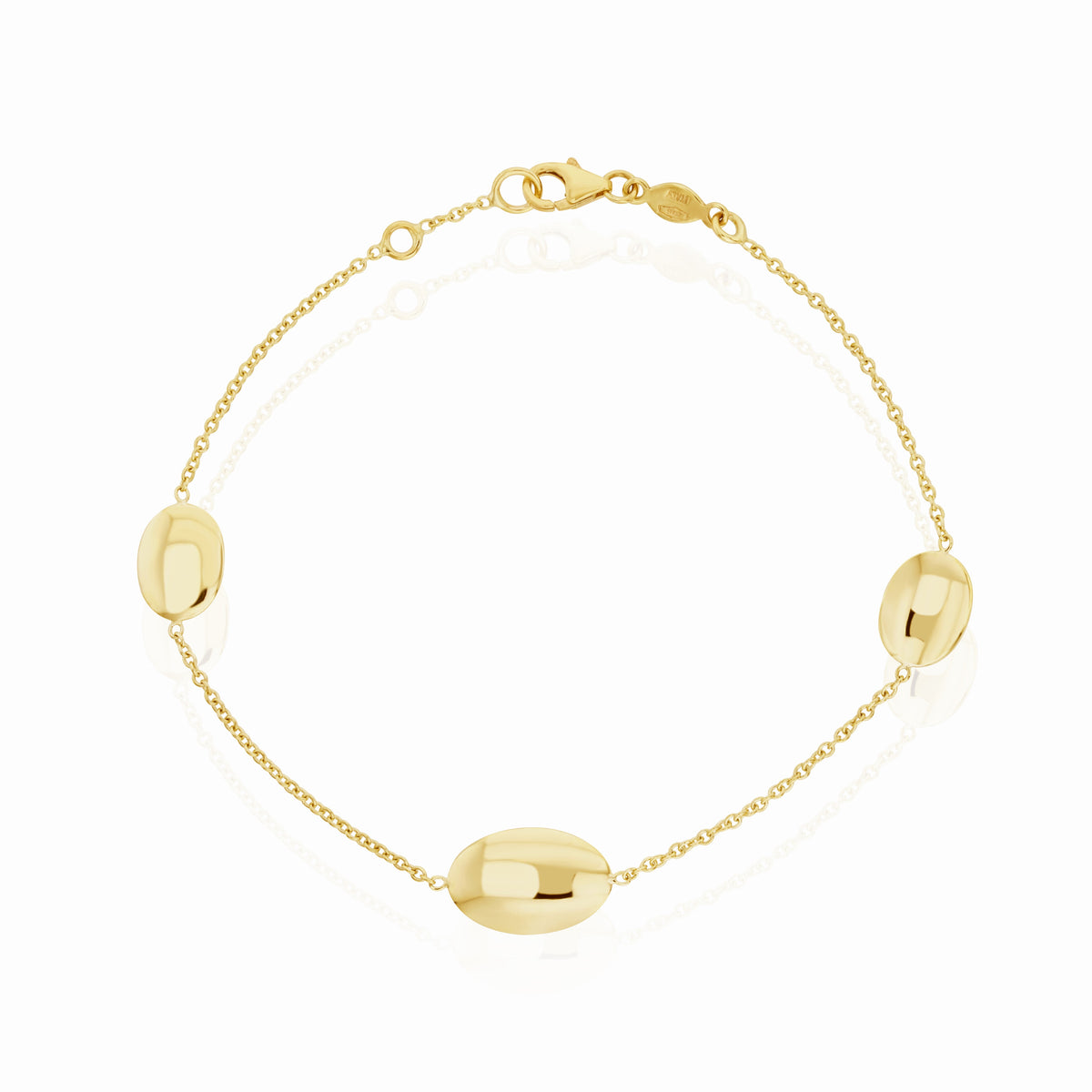 9CT YG CHAIN & FLAT POLISHED OVAL DISCS BRACELET