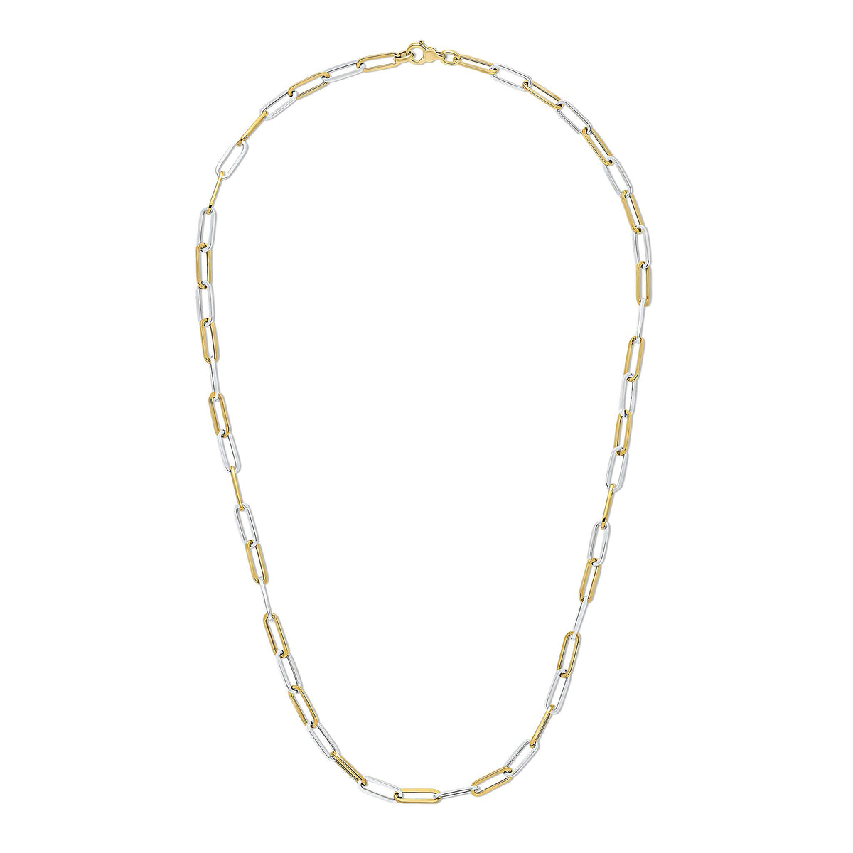 9CT YELLOW AND WHITE GOLD OVAL PAPERCHAIN LINK NECKLACE. 24 INCHES