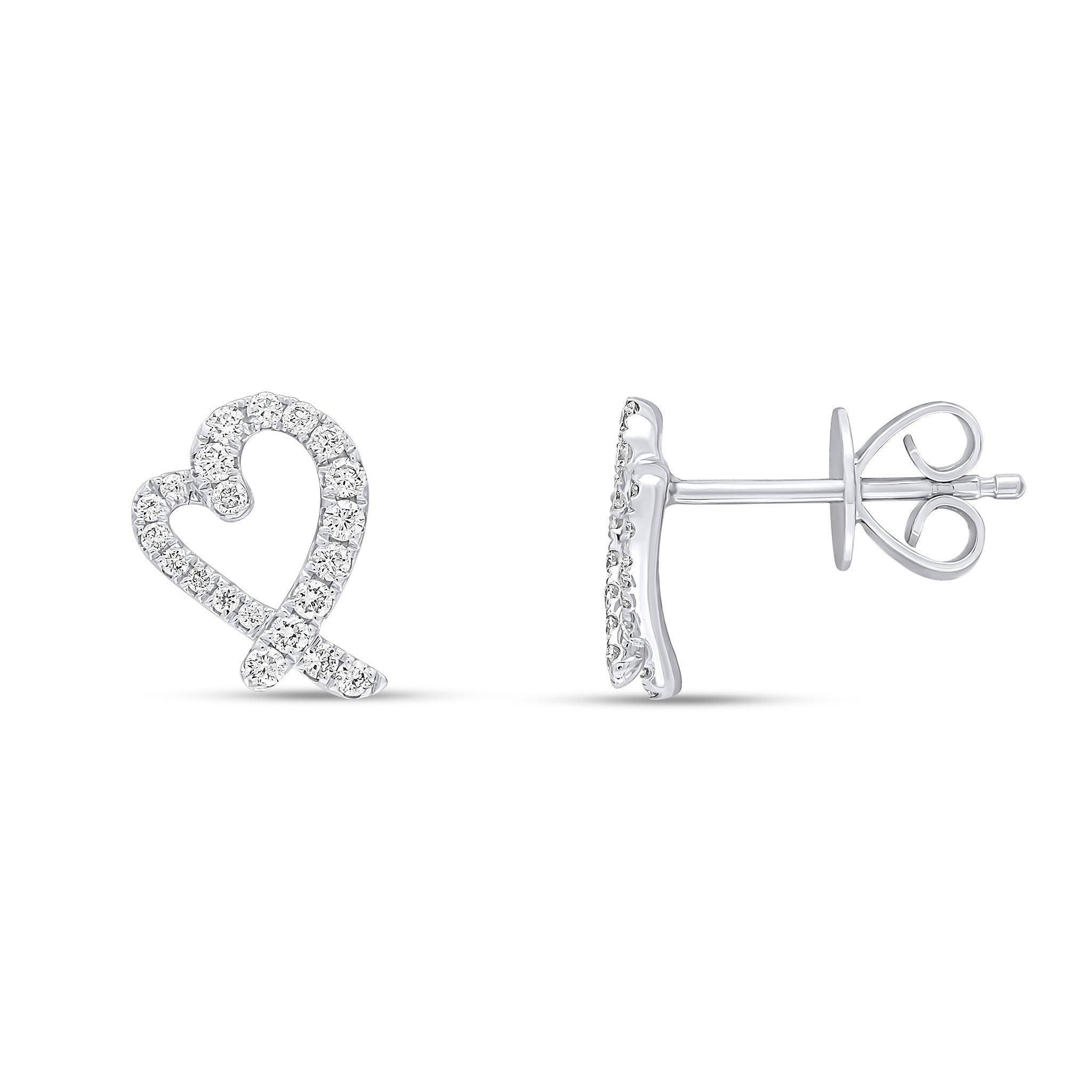 18CT WG ROUND DIAMOND CLAW SET OPEN HEART STUD EARRINGS