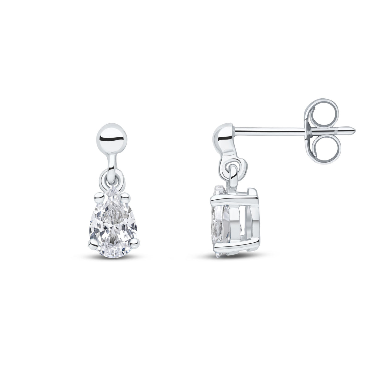 9CT WG 6X4 PEARSHAPE CZ CLAW SET DROP EARRINGS WITH BEAD STUD TOP
