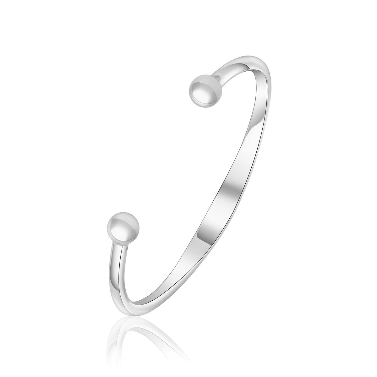 Silver Large 4mm Round Torque Bangle 60x70mm. 8mm Bead and 7mm Engraving plate