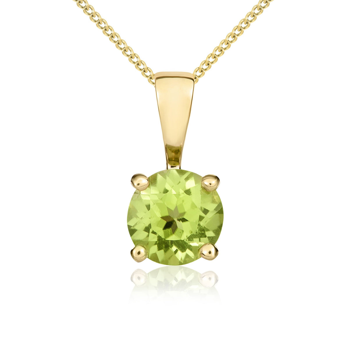 9CT YG 5MM ROUND PERIDOT 4 CLAW PENDANT