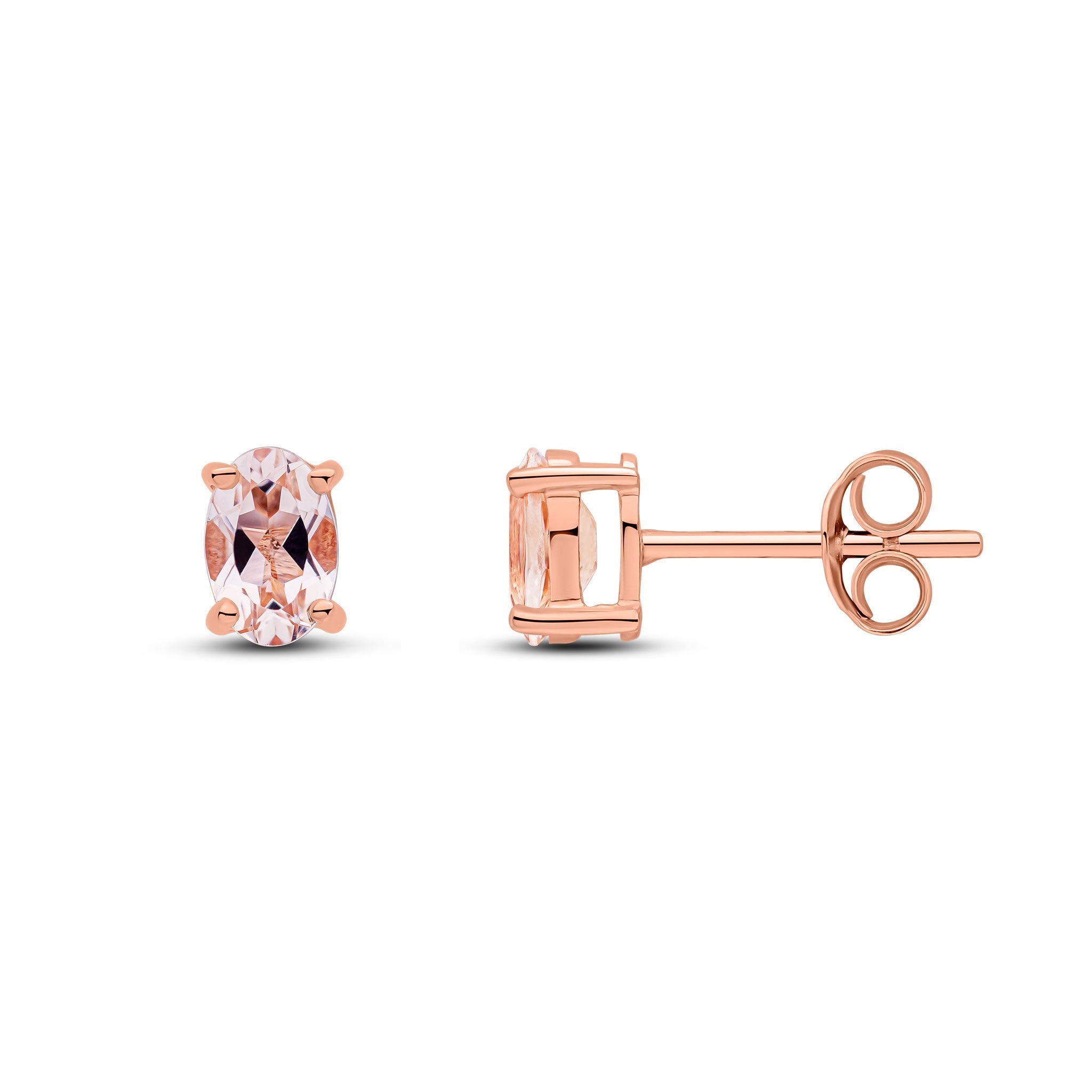 9CT RG 6X4 OVAL MORGANITE CLAW SET EARRINGS