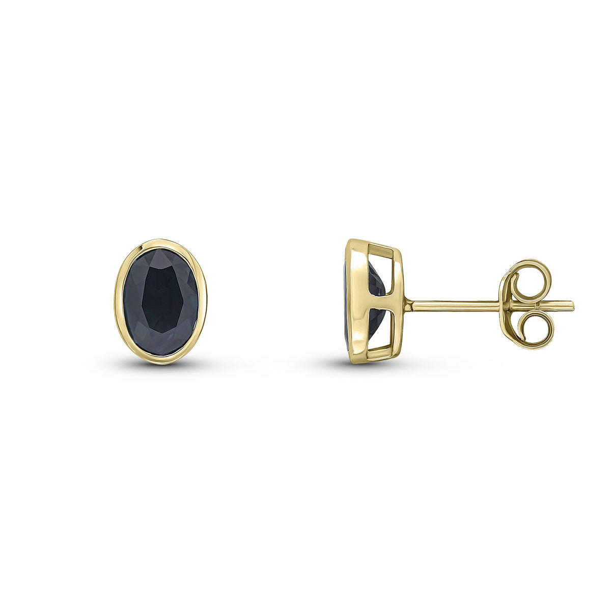 9CT YG 7X5 OVAL SAPPHIRE RUBOVER EARSTUDS