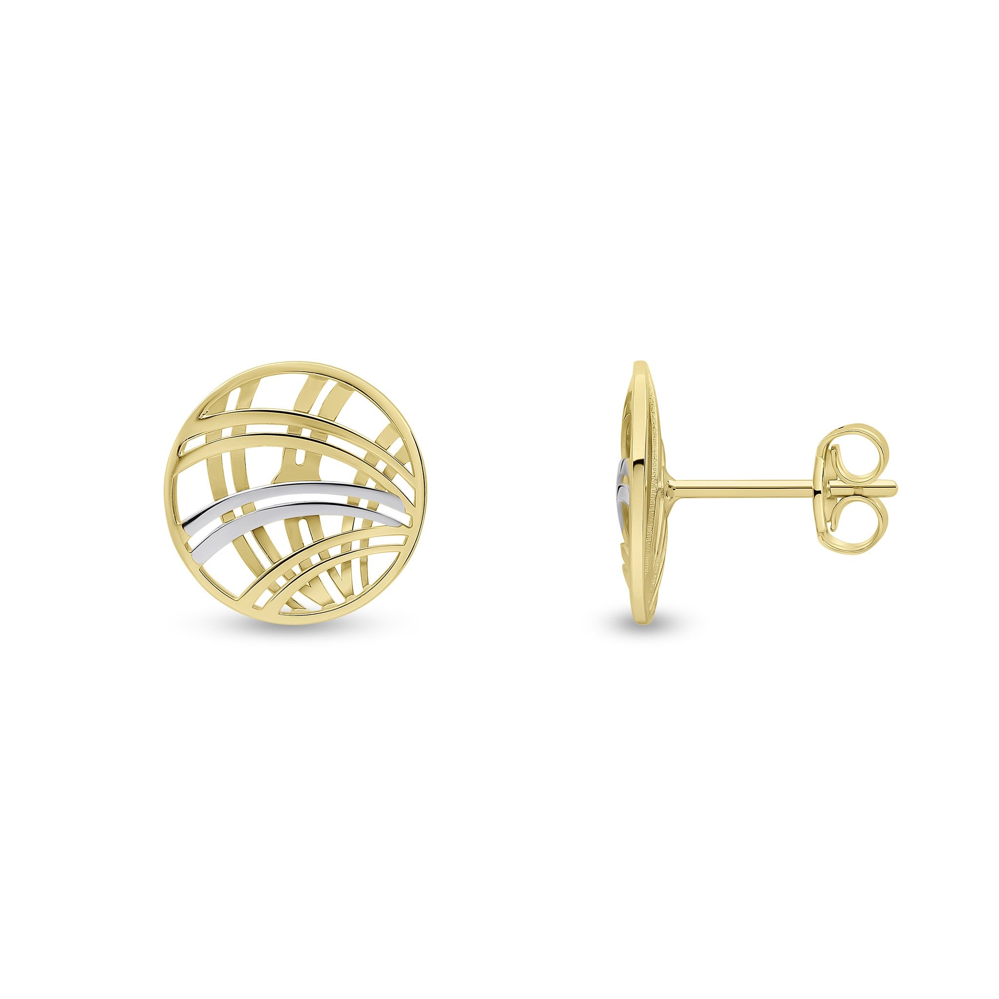 9CT YWG LATTICEWORK 11MM ROUND STUD EARRINGS
