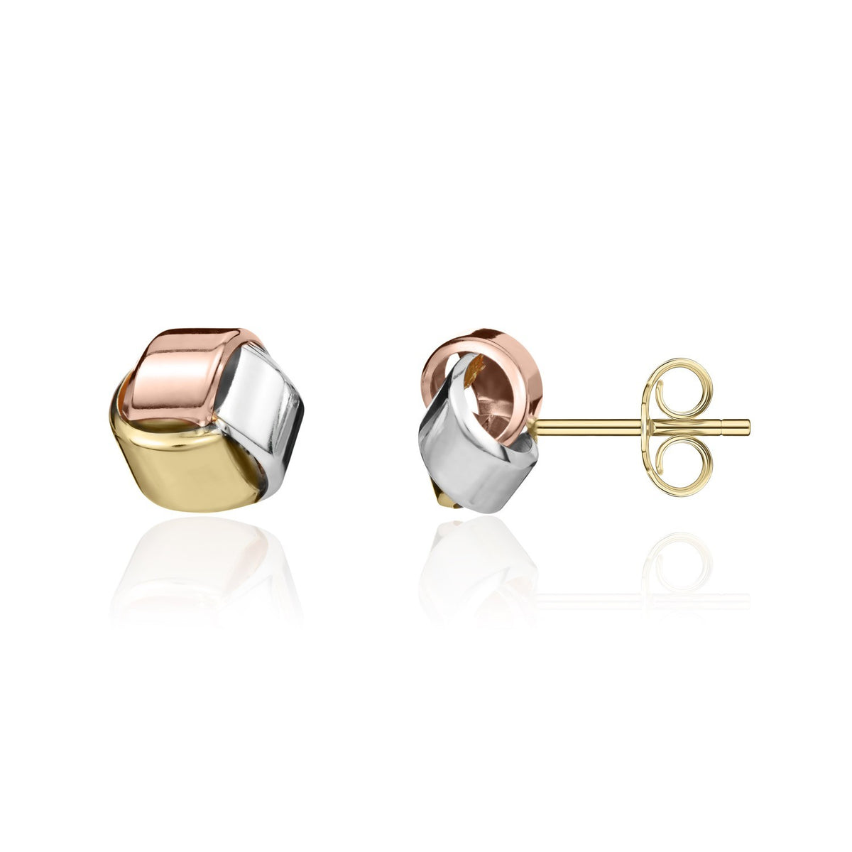 9CT 3 COLOUR GOLD POLISHED PLAIN 9.5MM KNOT EARRINGS