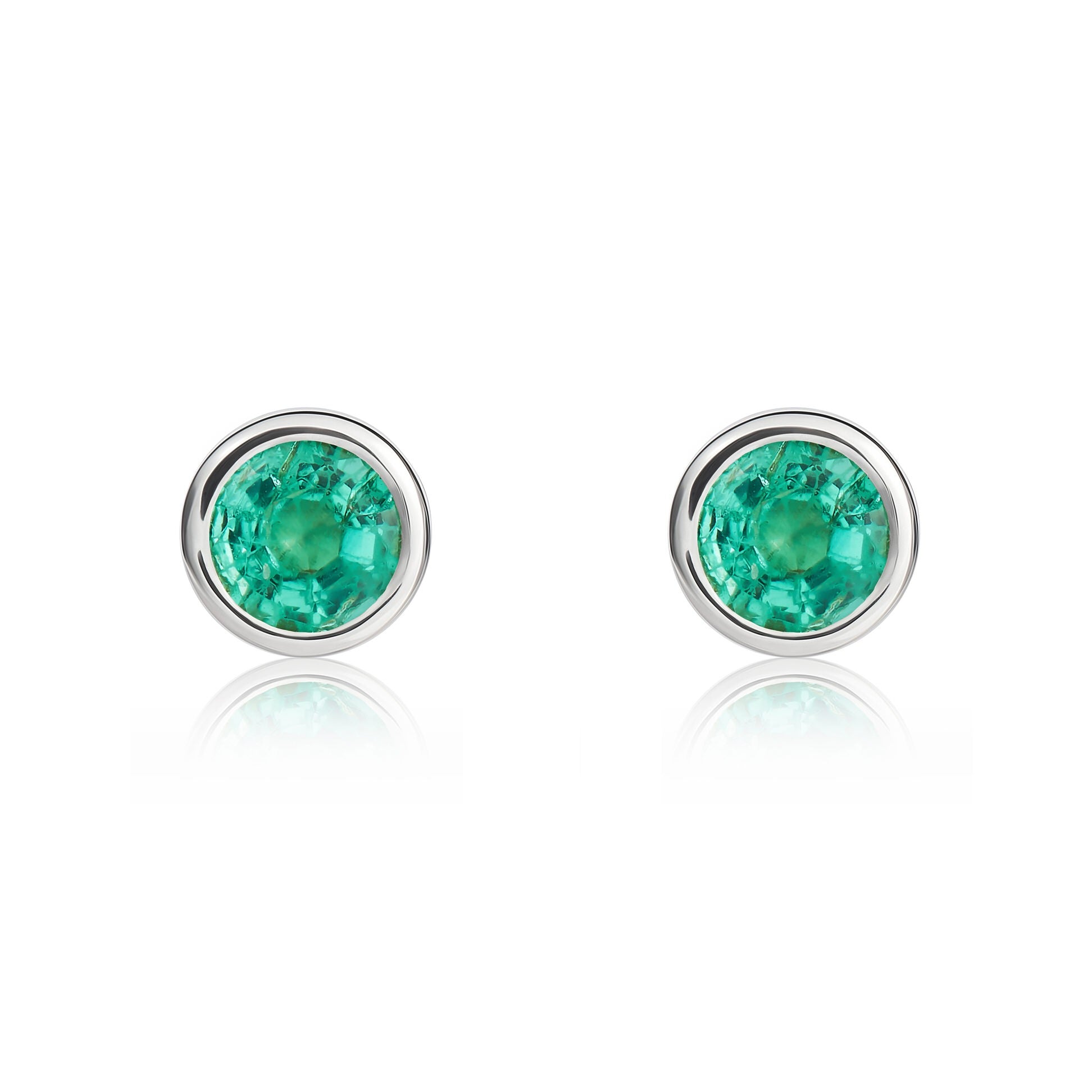 9CT WG 4MM ROUND EMERALD RUBOVER STUD EARRINGS