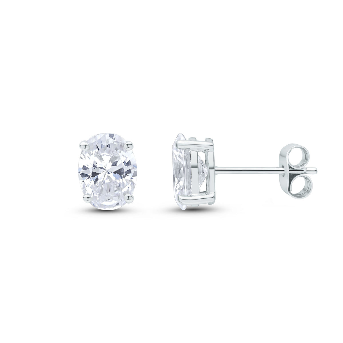 9CT WG 8X6 OVAL CZ CLAW SET EARRINGS