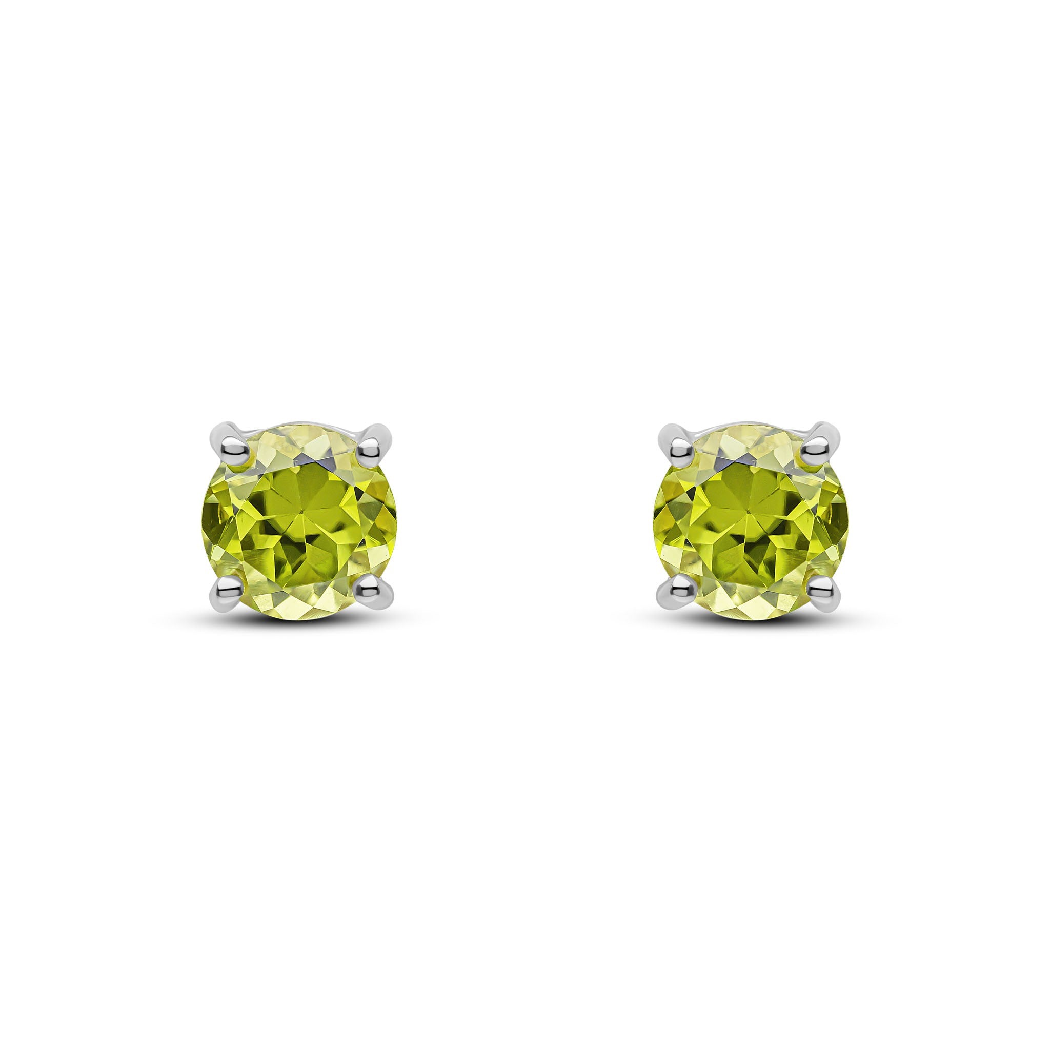 9CT WG 6MM ROUND PERIDOT 4 CLAW EARRINGS
