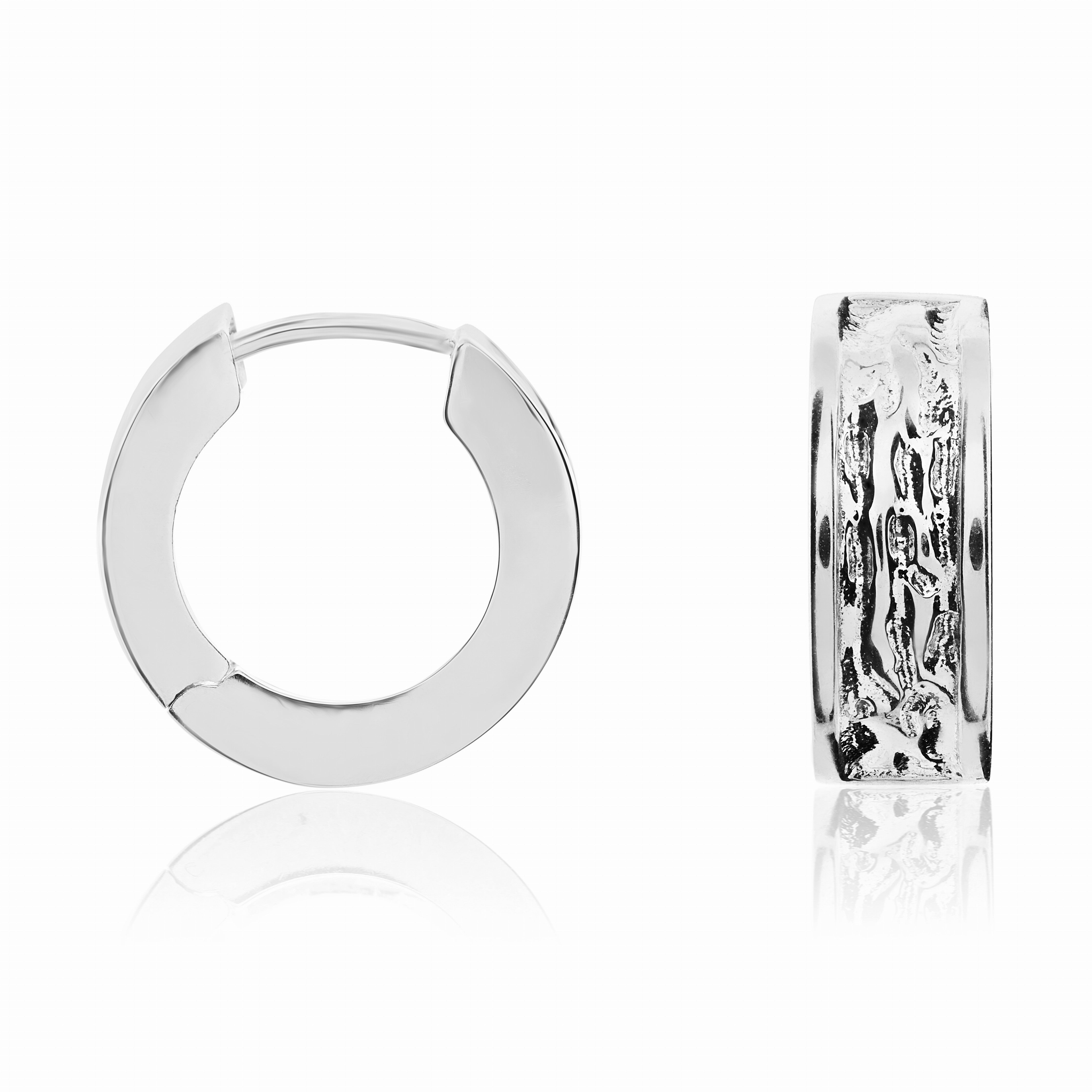 9CT WG TEXTURED FINISH SQUARED ROUND HUGGY EARRINGS