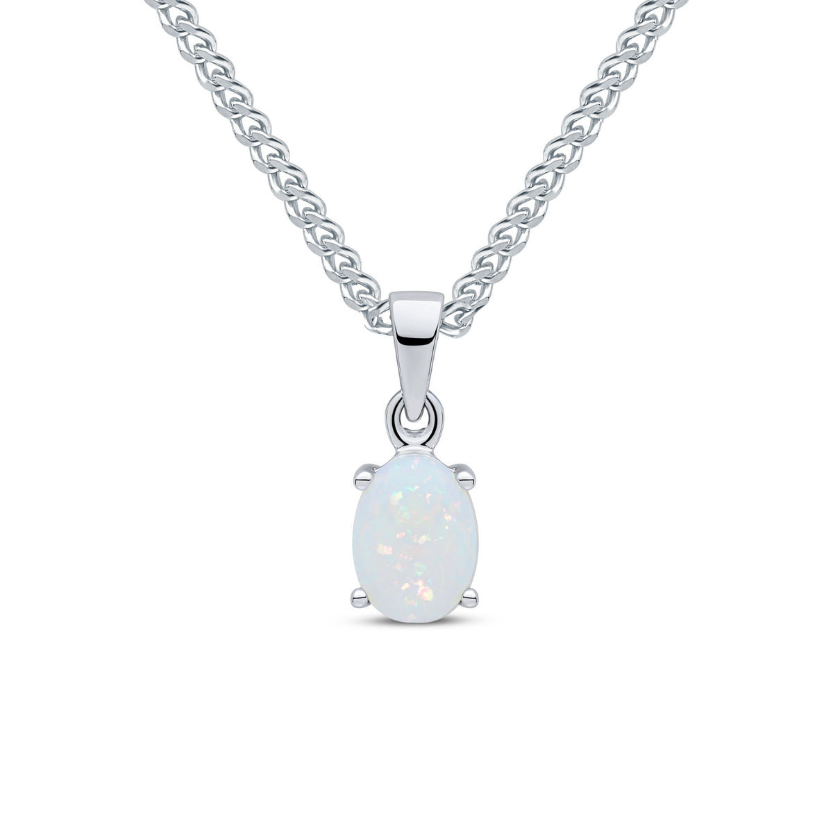 9CT WG 7X5MM OVAL OPAL CLAW SET PENDANT