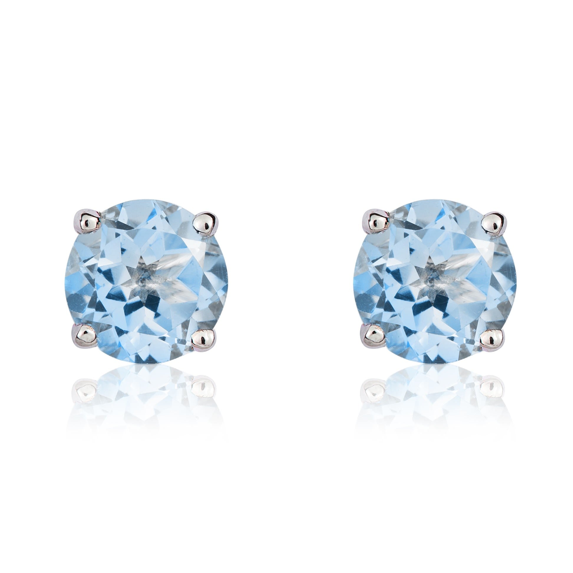 9CT WG 5MM ROUND AQUA CLAW SET STUD EARRINGS
