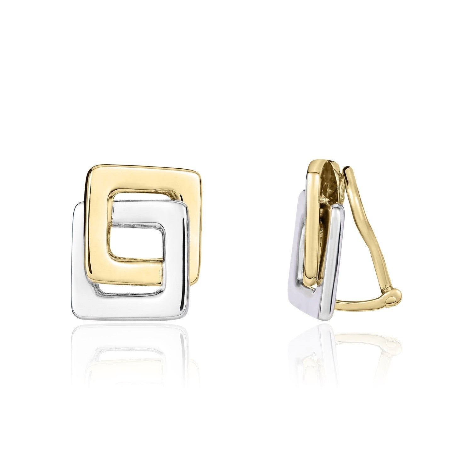 9CT YWG POLISHED INTERLOCKING SQUARES CLIP EARRINGS