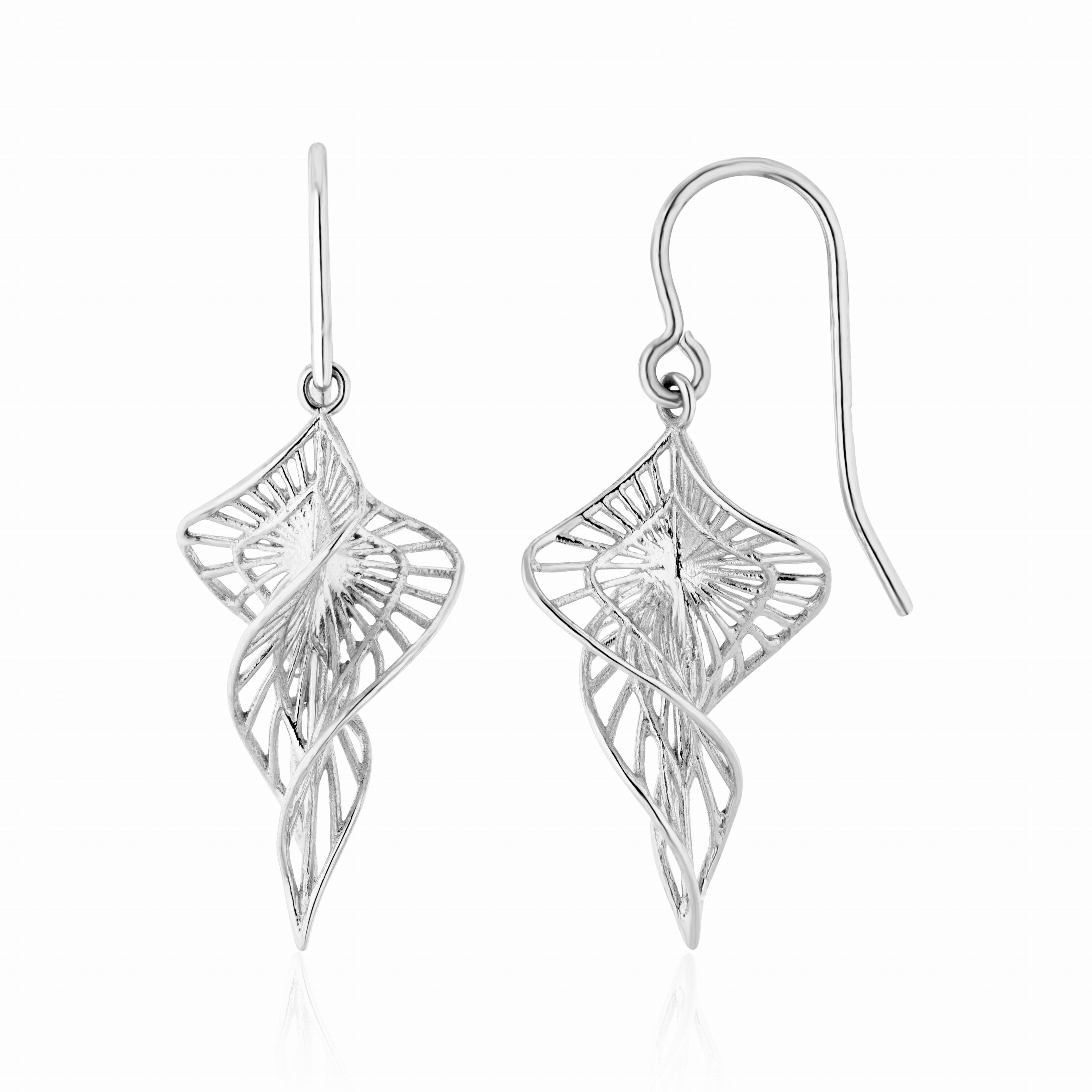 9CT WHITE GOLD FILIGREE SPIRAL DROP EARRINGS WITH HOOK WIRE FITTING