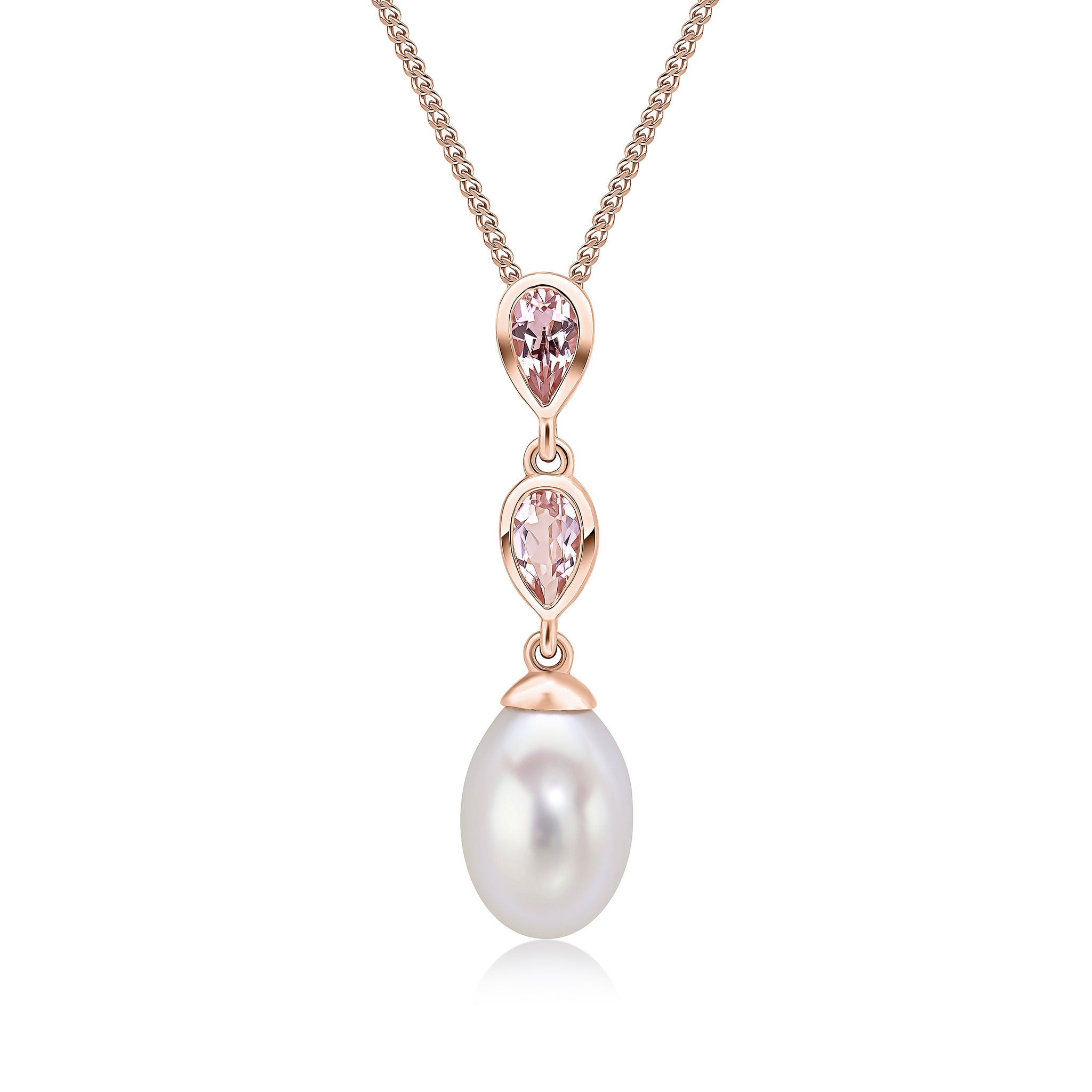 9CT RG PEARL & DOUBLE PEARSHAPE MORGANITE PENDANT