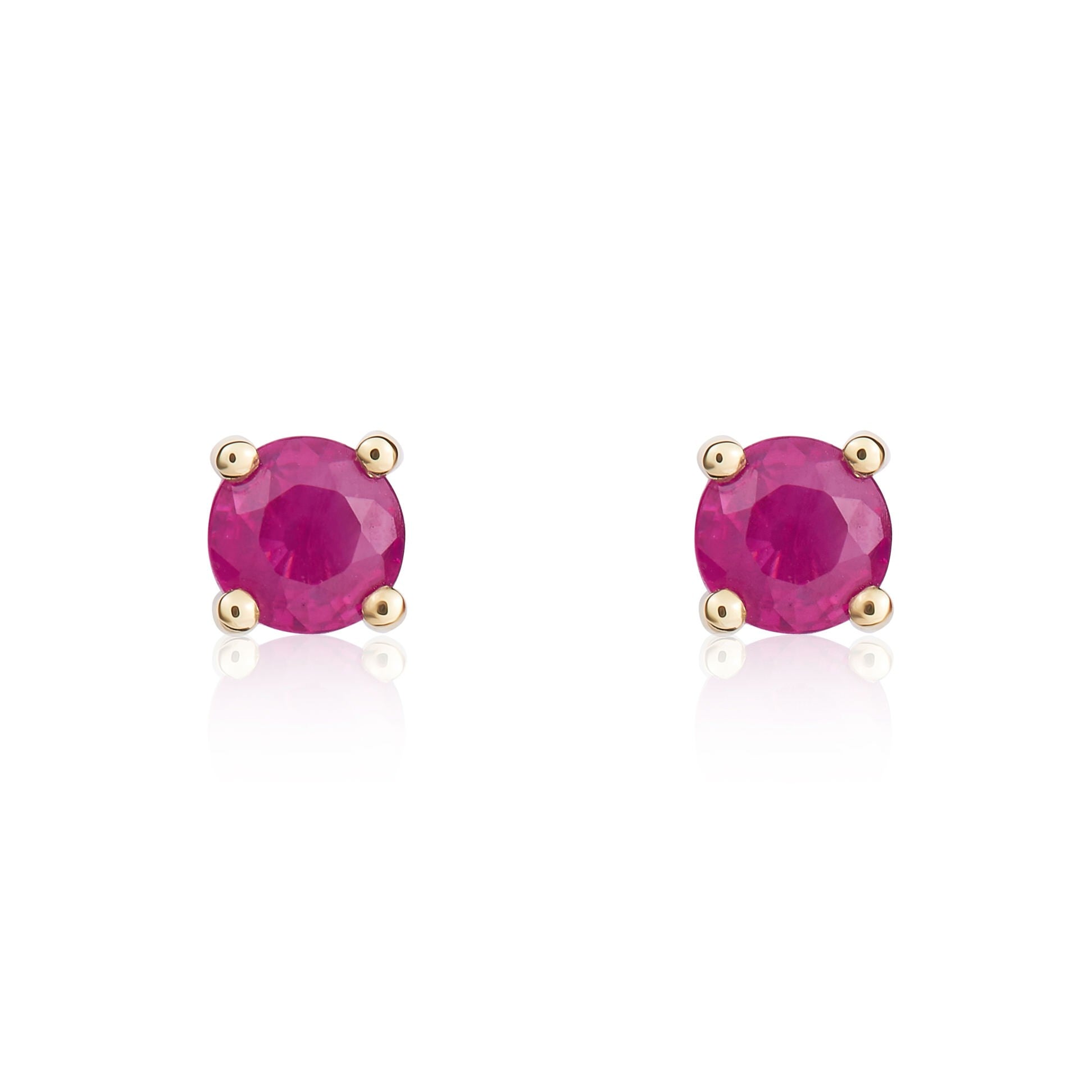 9CT YG 4MM ROUND RUBY 4 CLAW EARRINGS