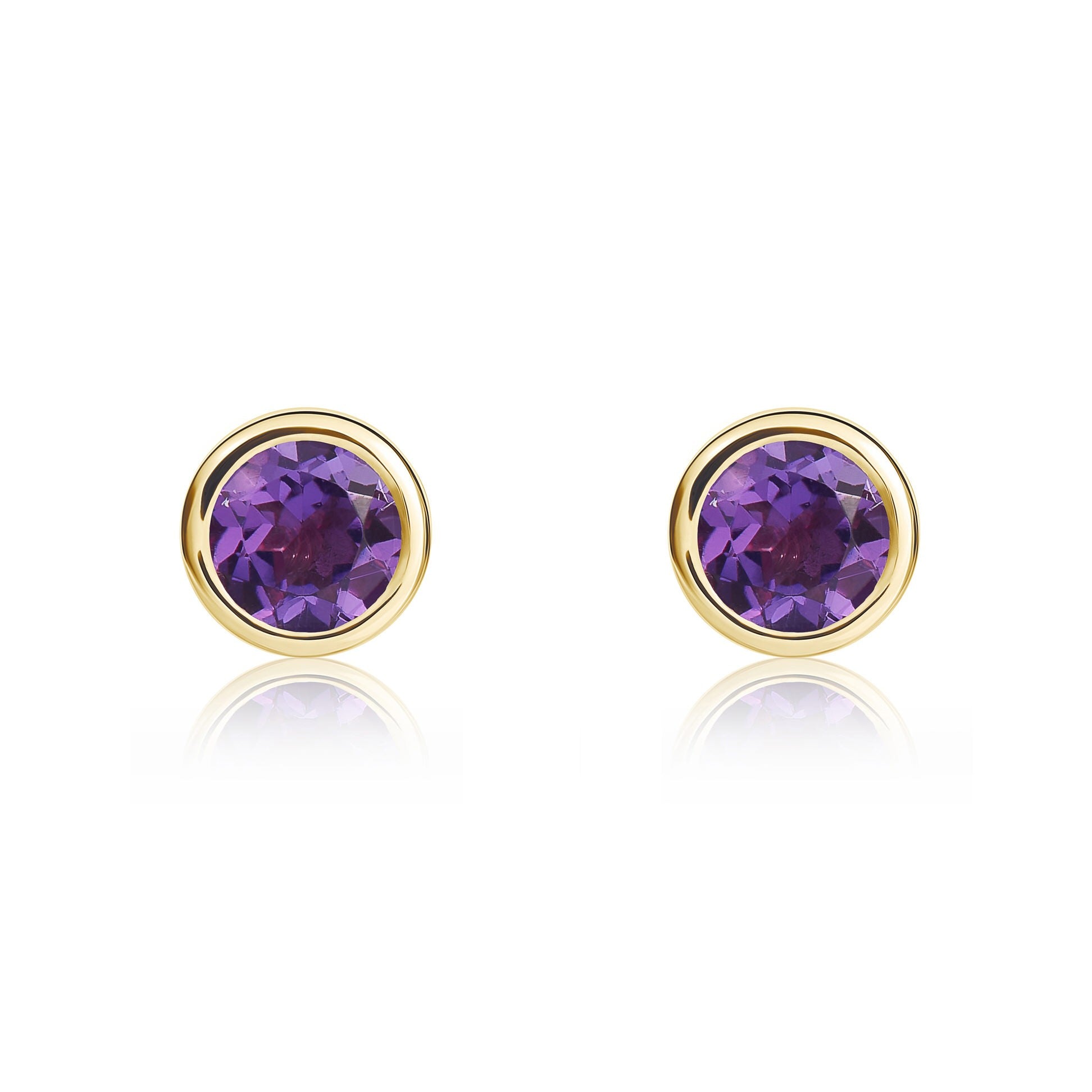 9CT YG 4MM ROUND AMETHYST RUBOVER STUD EARRINGS