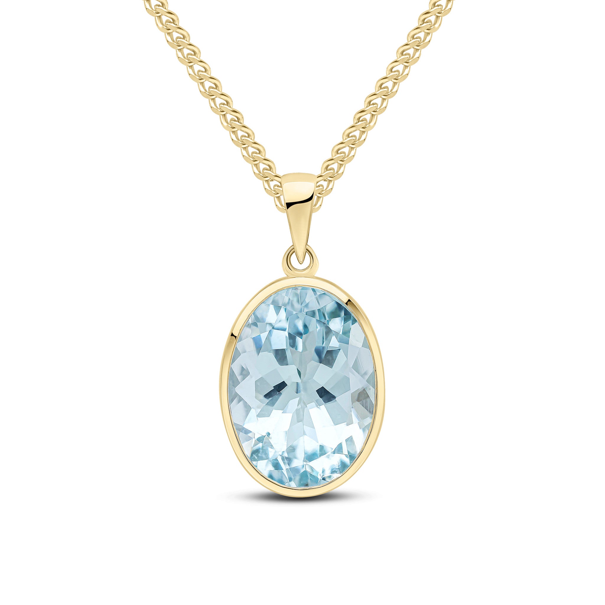 9CT YG 14X10 OVAL AQUA RUBOVER PENDANT