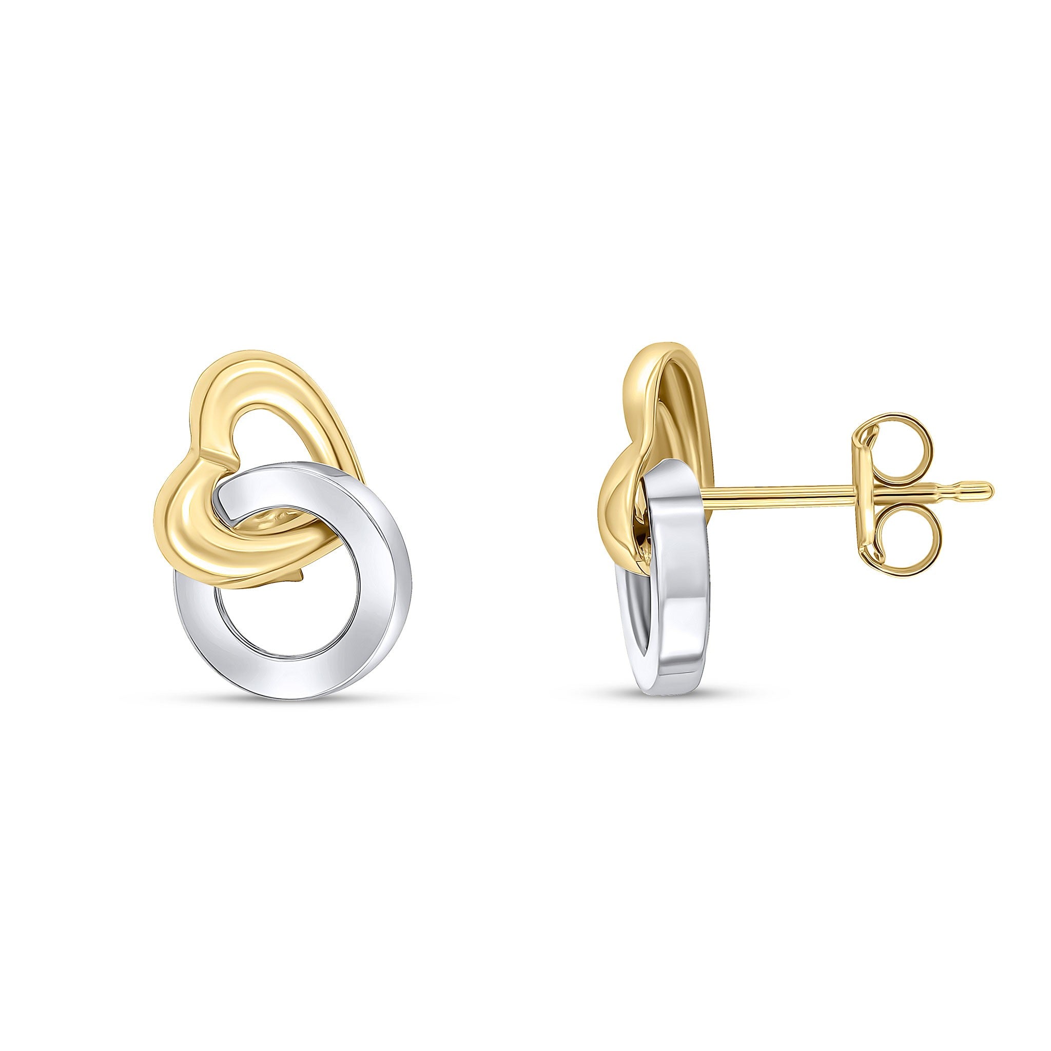 9CT YELLOW WHITE GOLD HEART & CIRCLE STUD EARRINGS